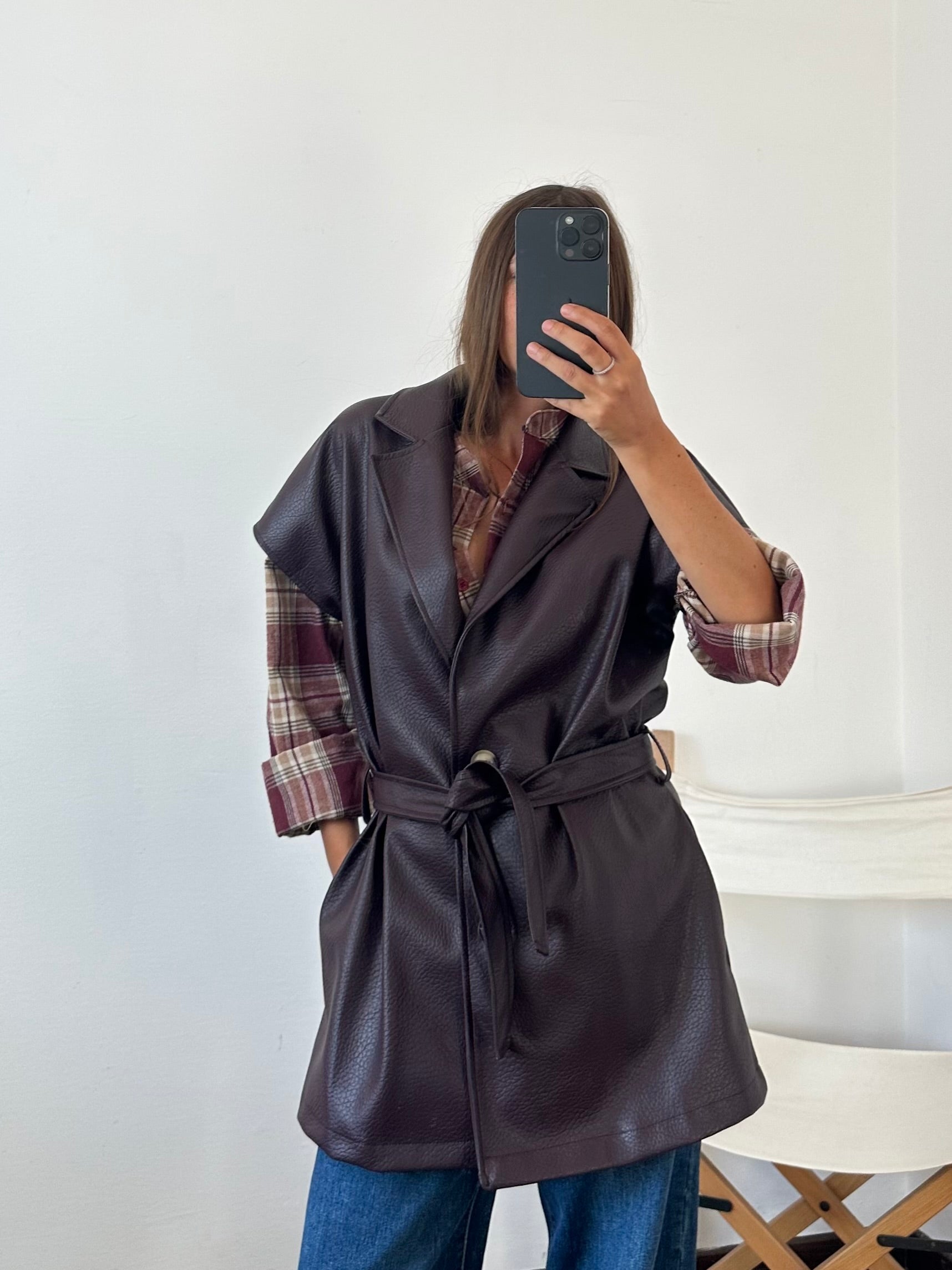 GILET ECOPELLE MARTELLATA BORGOGNA