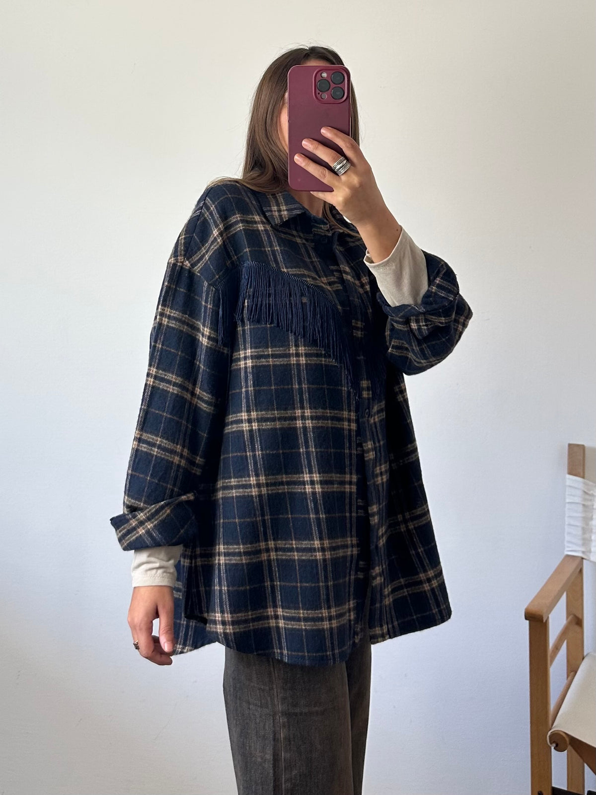 CAMICIA FRANGE TARTAN BLU