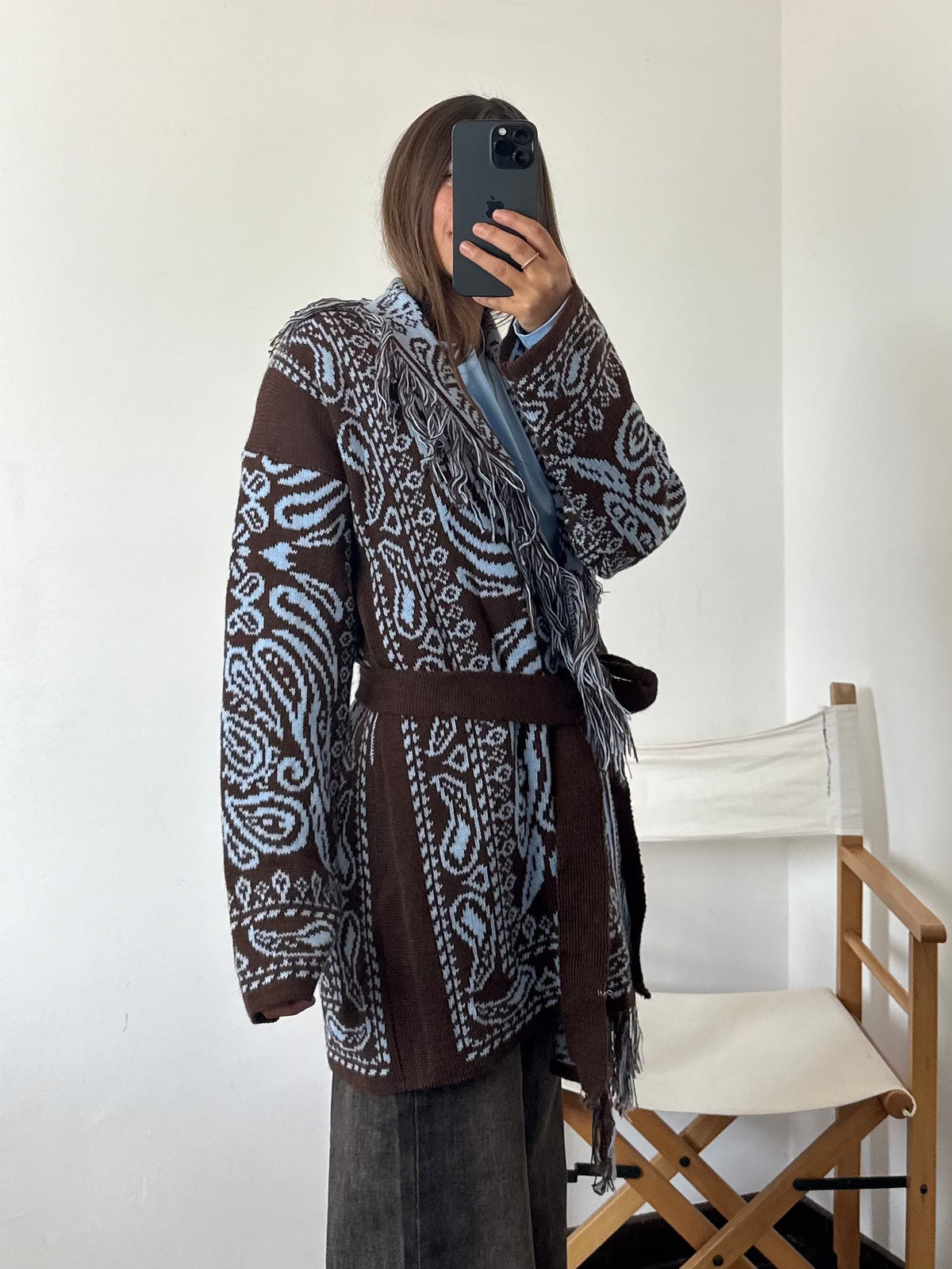 CARDIGAN fantasia PAISLEY MARRONE-AZZURRO