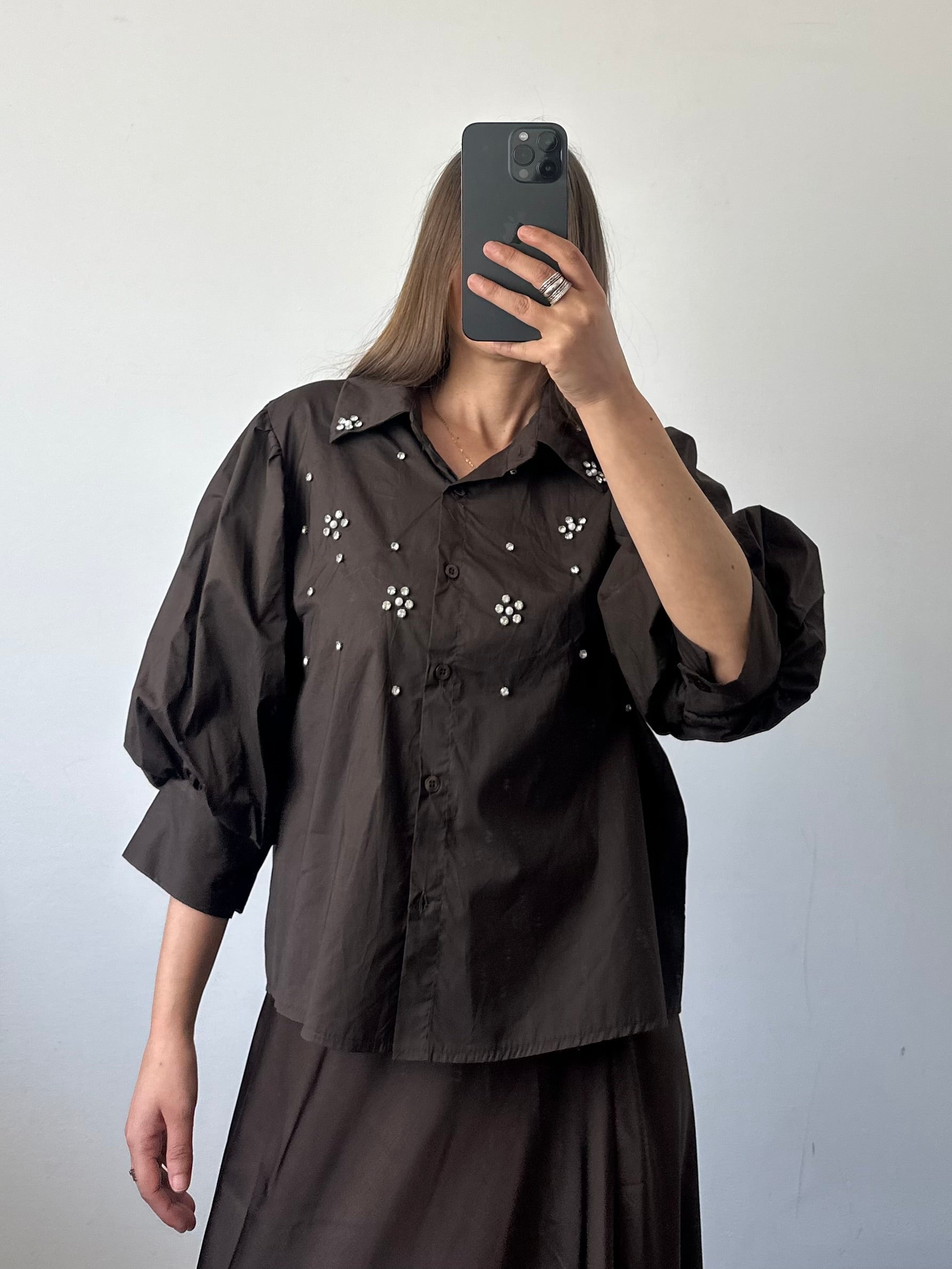Camicia Swarovski marrone