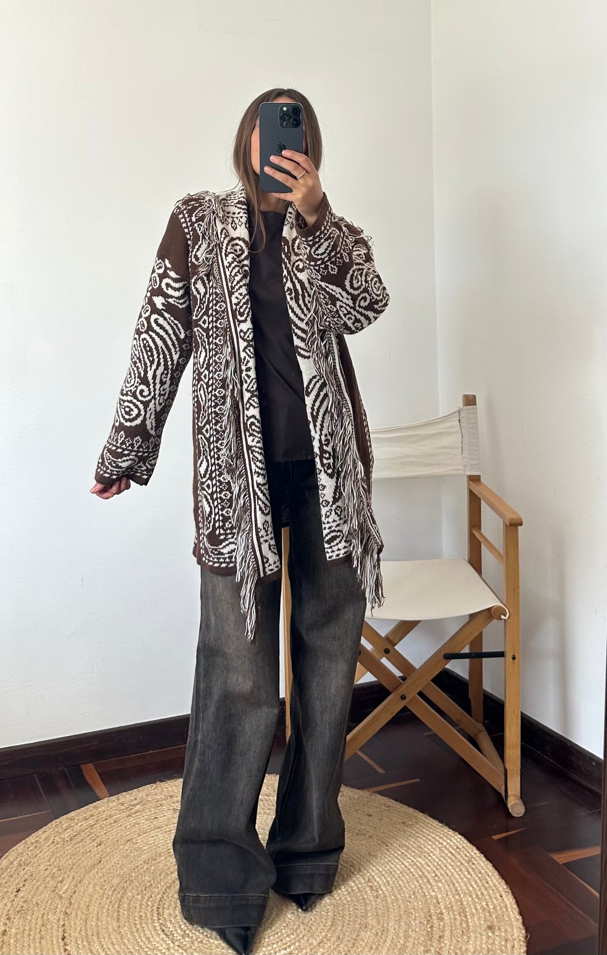 CARDIGAN fantasia PAISLEY MARRONE-BIANCO