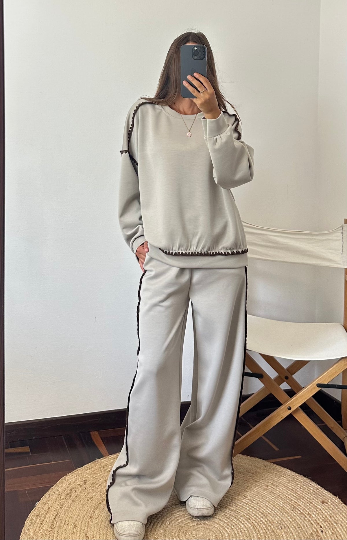 PANTALONE RICAMO PUNTO MILANO FANGO