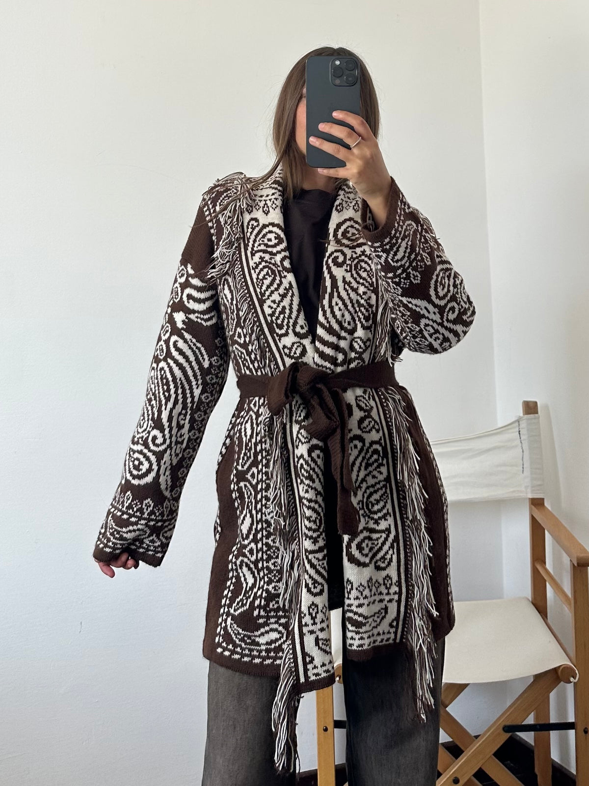 CARDIGAN fantasia PAISLEY MARRONE-BIANCO