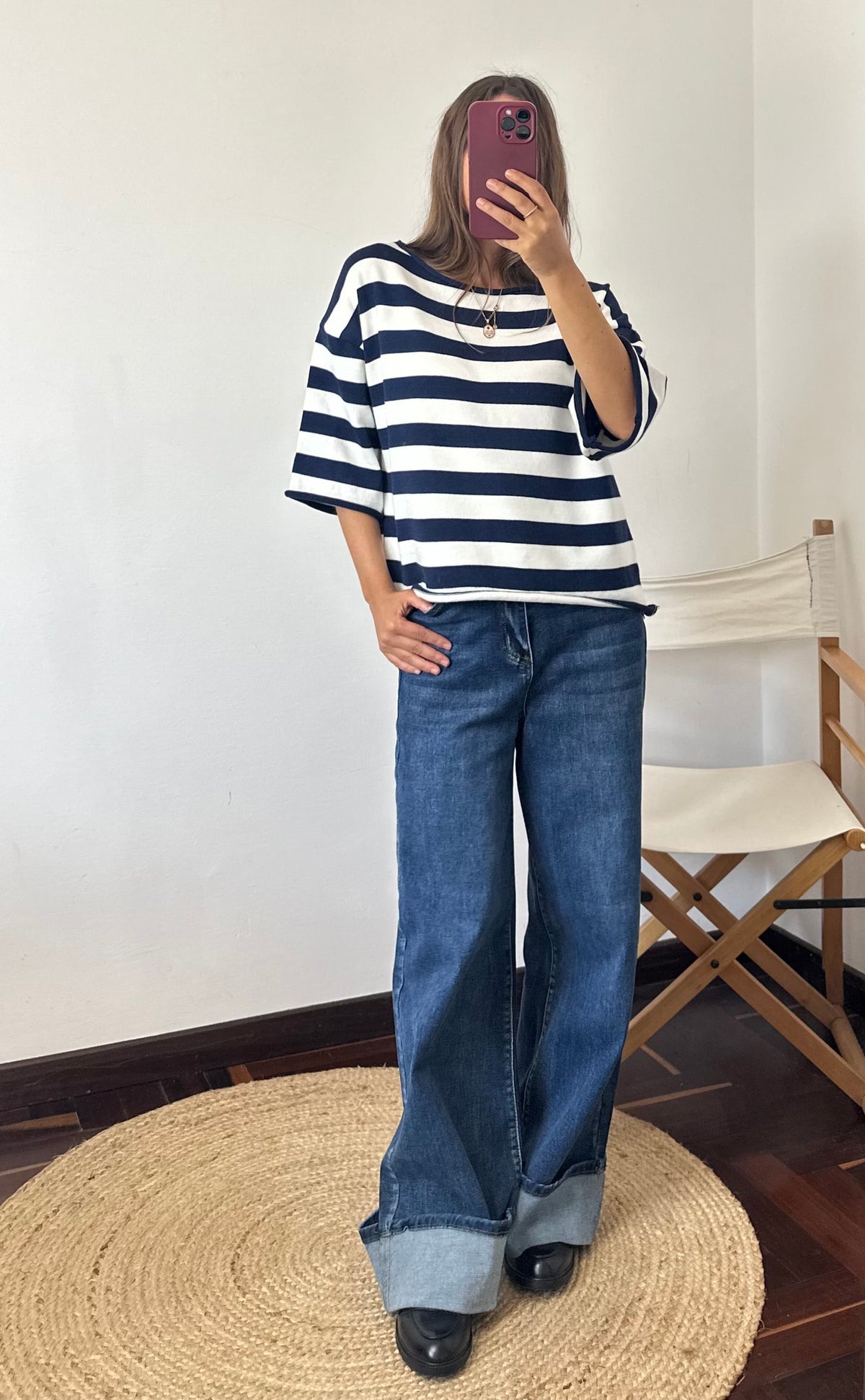 PULLOVER RIGHE in morbida viscosa BLU