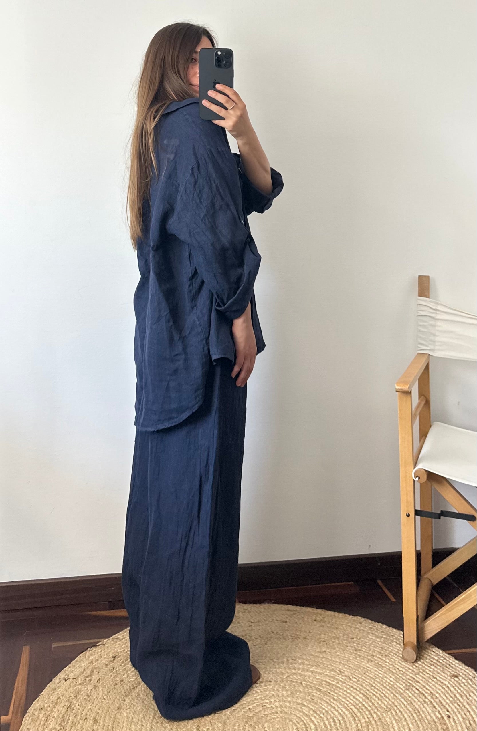 CAMICIA 100% puro LINO blu notte
