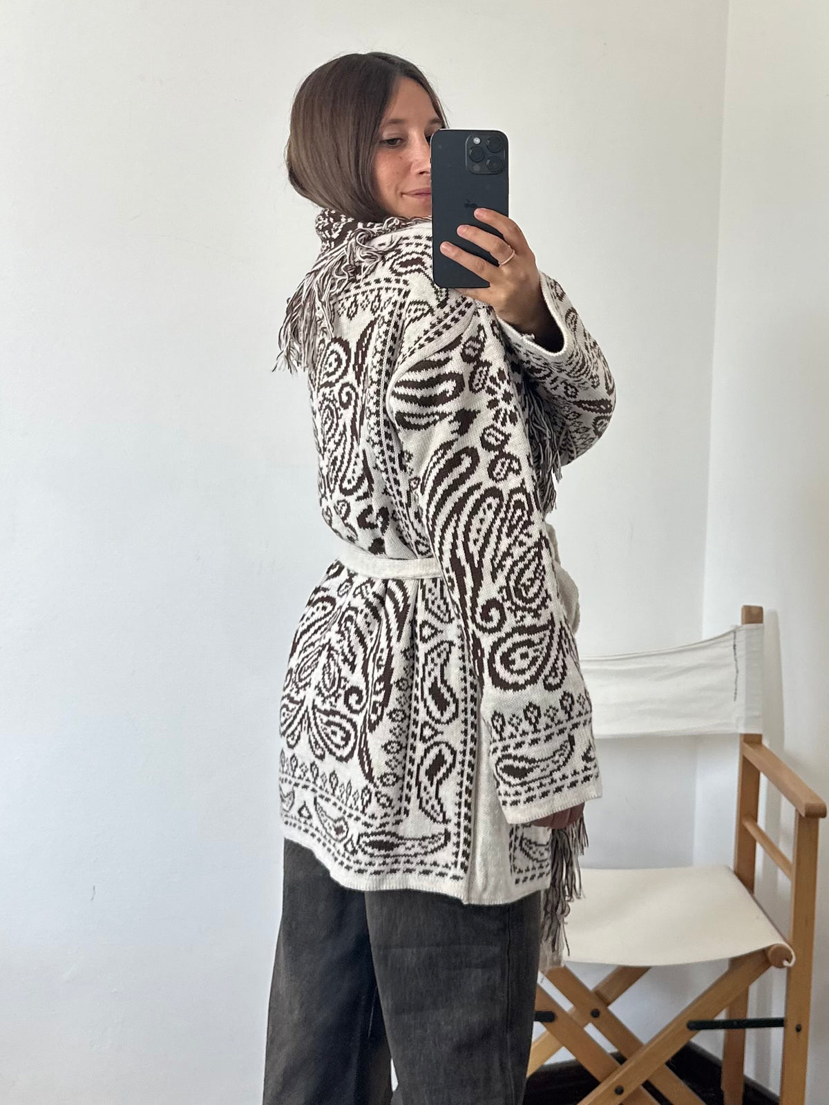 CARDIGAN fantasia PAISLEY BIANCO-MARRONE