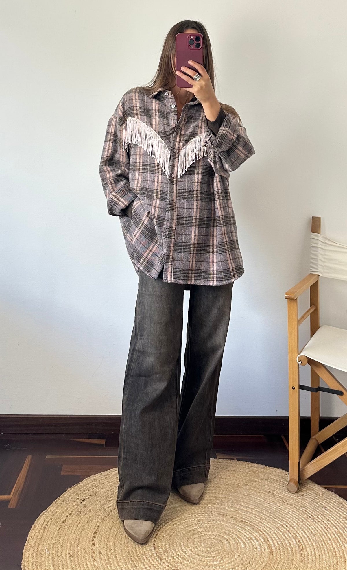 CAMICIA FRANGE TARTAN ROSA