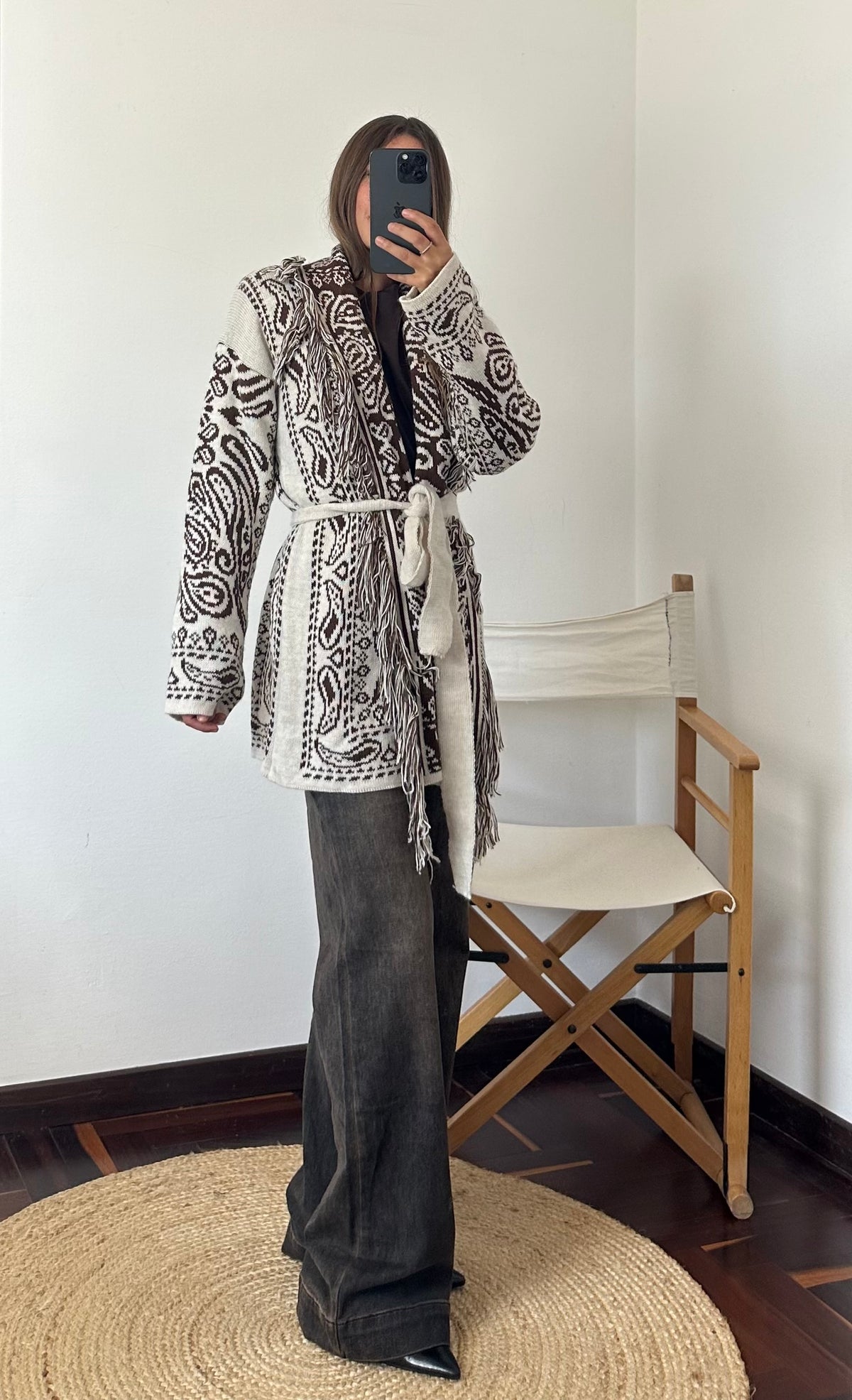 CARDIGAN fantasia PAISLEY BIANCO-MARRONE