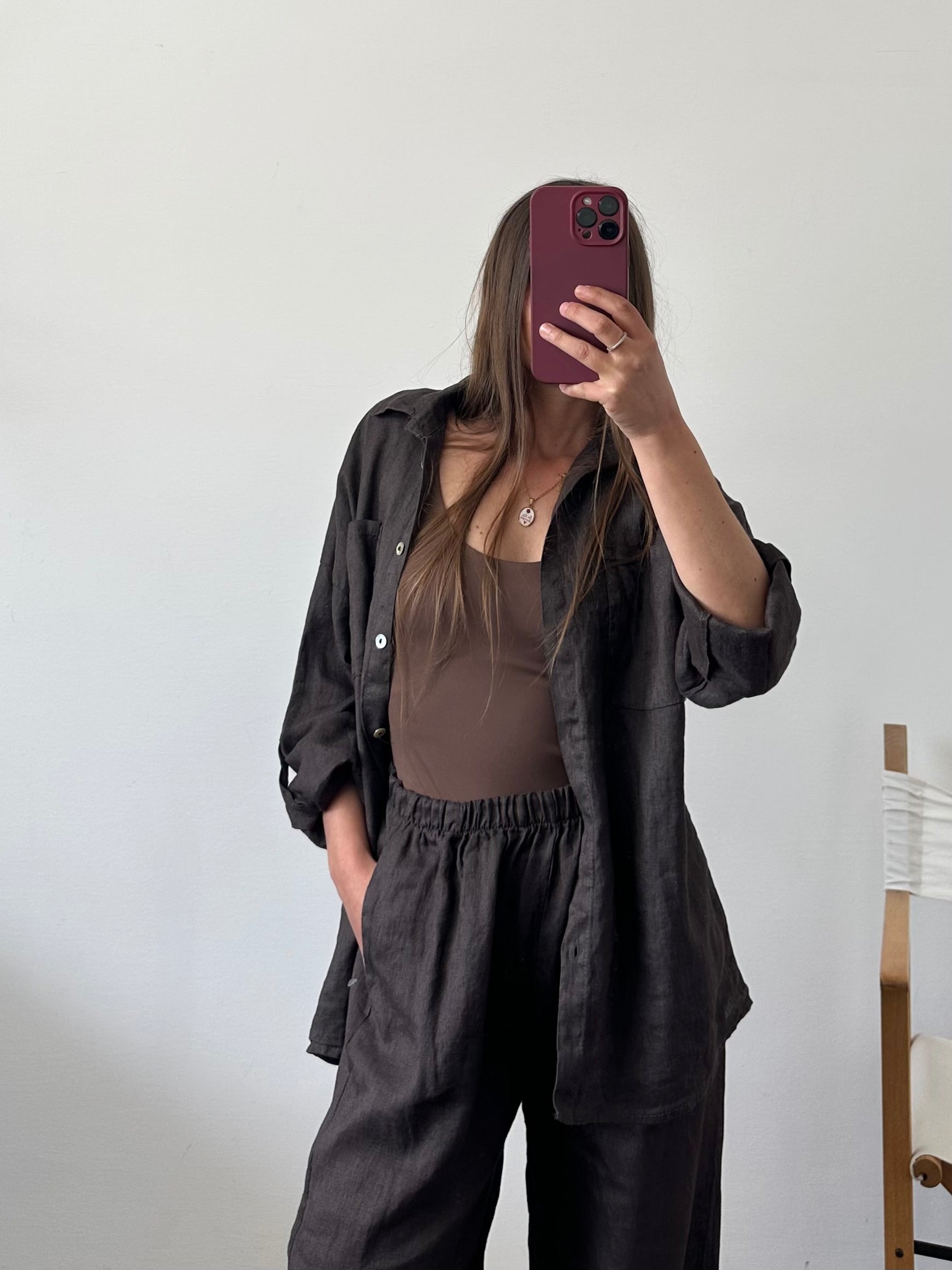 CAMICIA 100% puro LINO cioccolato
