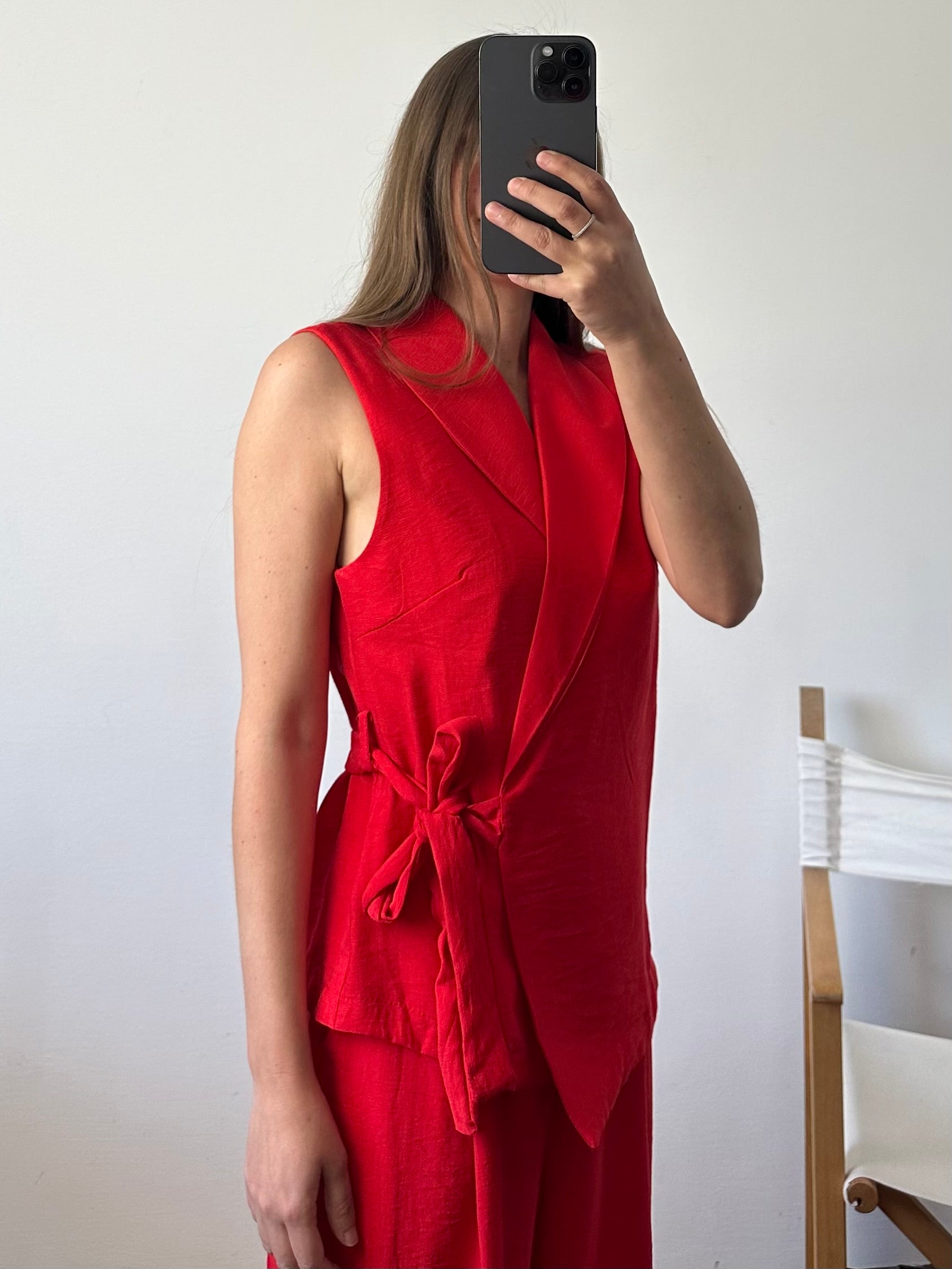 COORDINATO SMANICATO a incrocio rosso