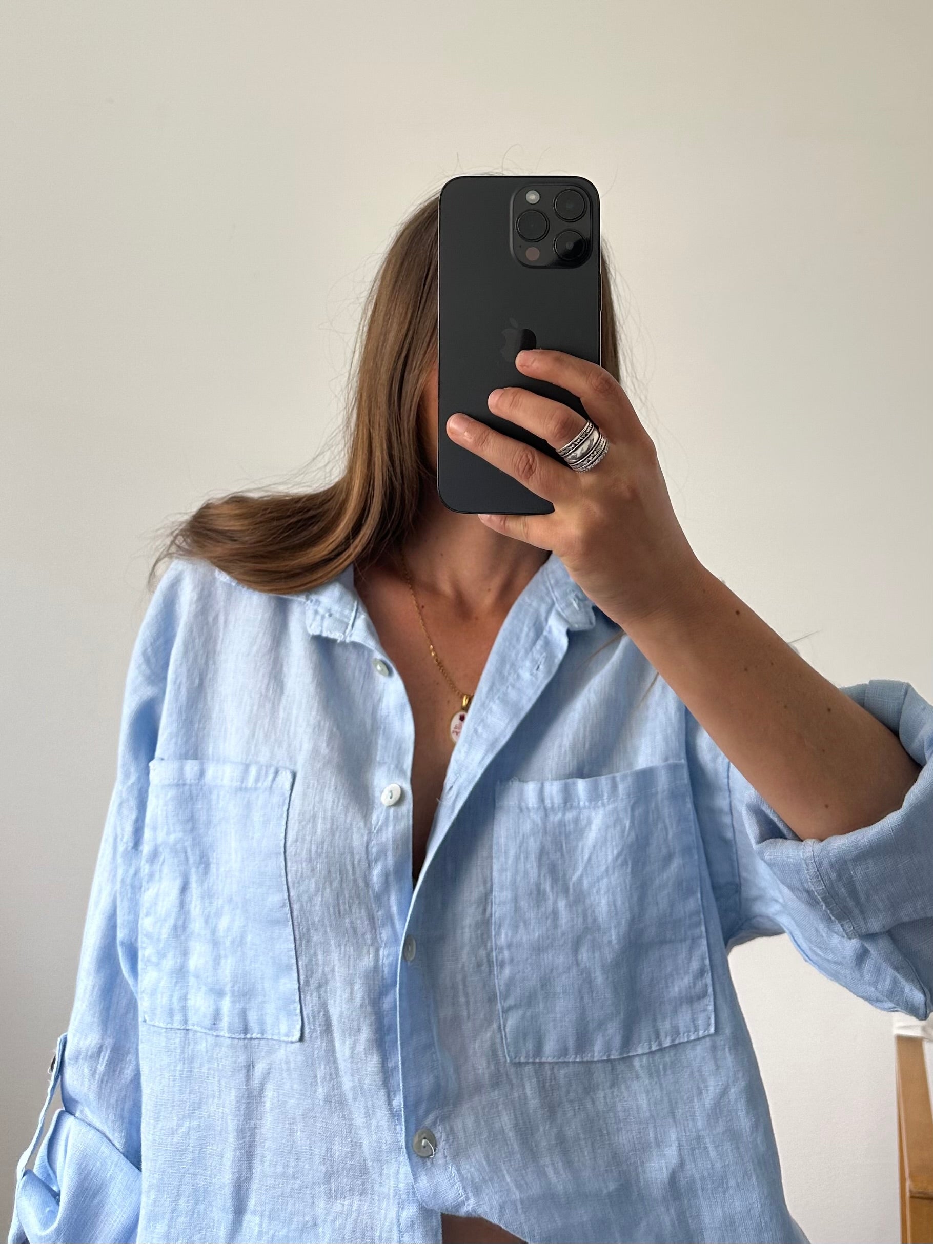 CAMICIA con taschino 100% puro LINO celeste