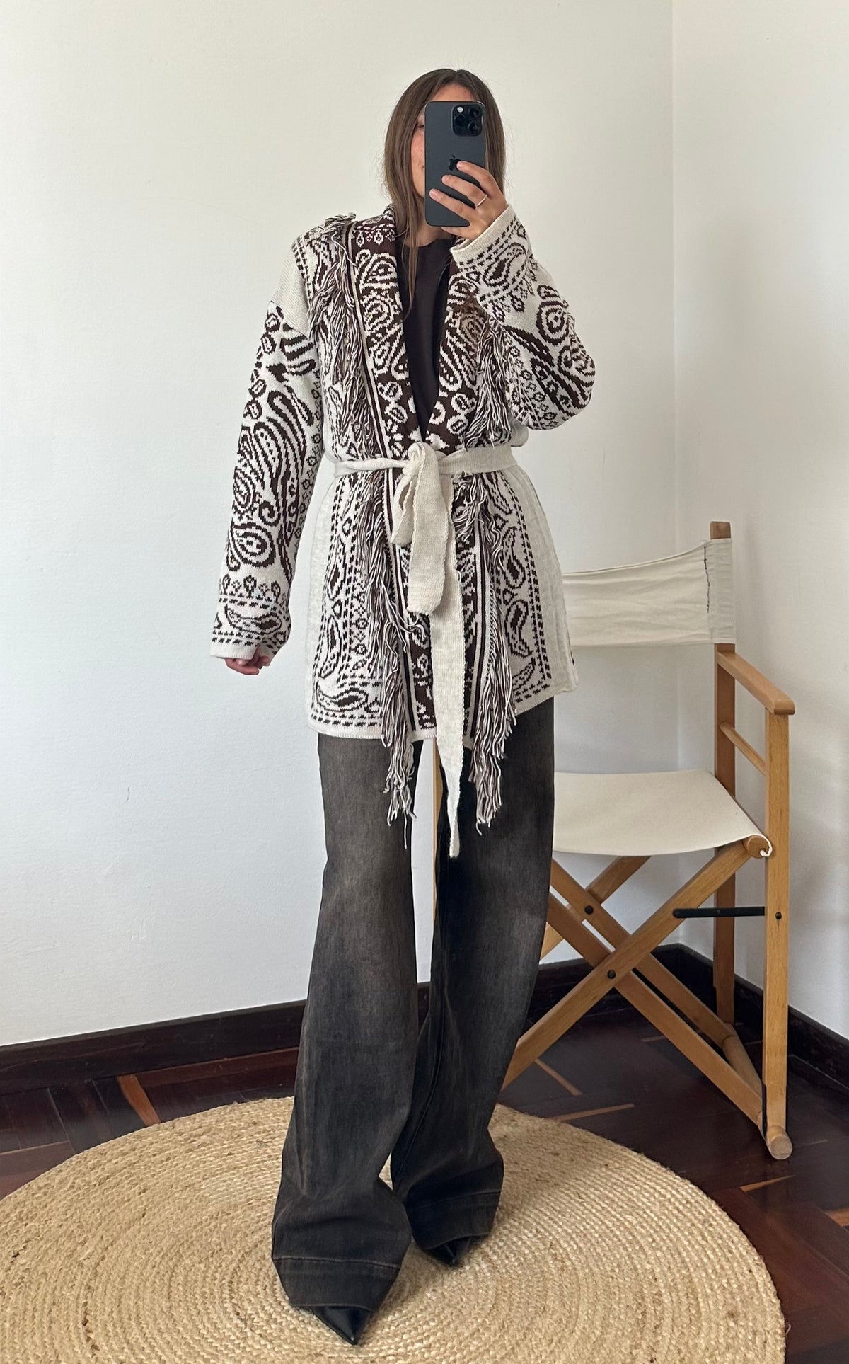 CARDIGAN fantasia PAISLEY BIANCO-MARRONE