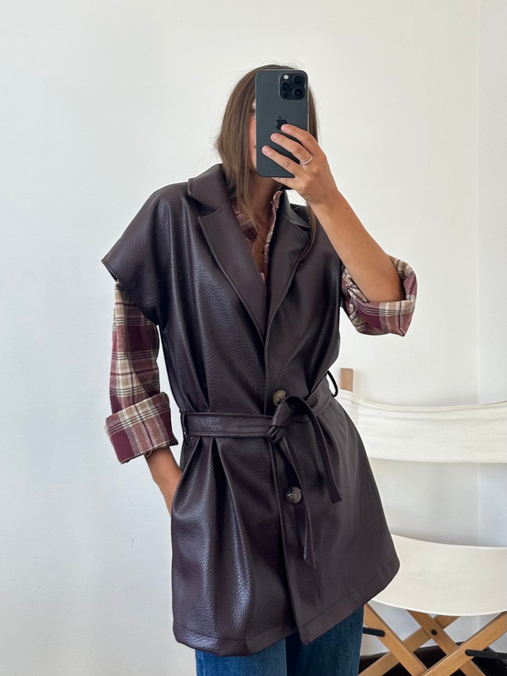GILET ECOPELLE MARTELLATA BORGOGNA