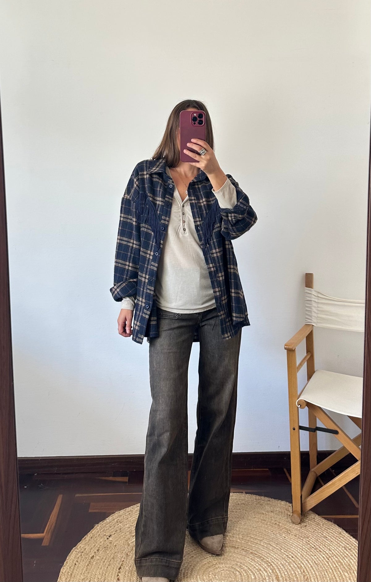 CAMICIA FRANGE TARTAN BLU