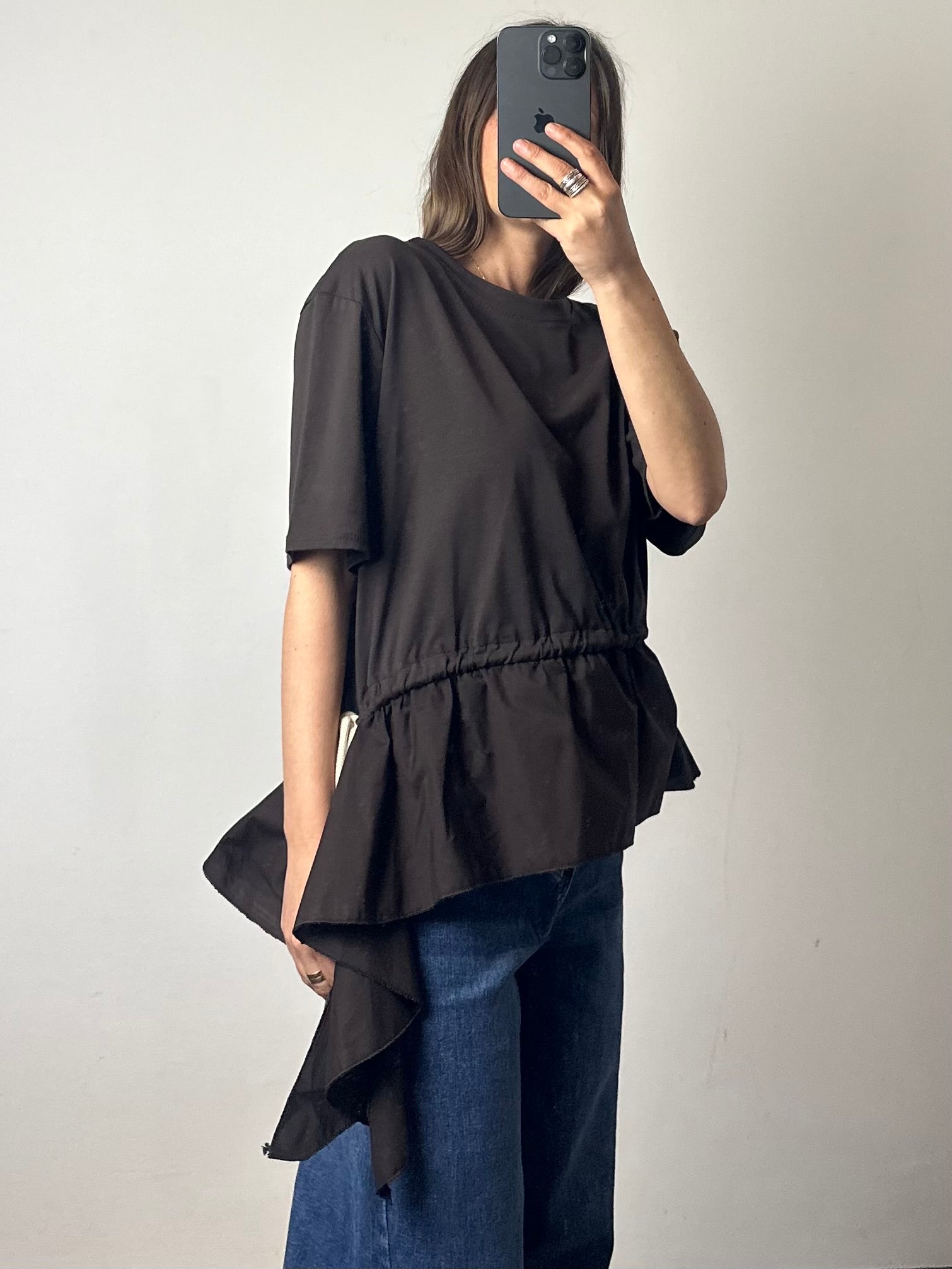 T-shirt volant in cotone marrone