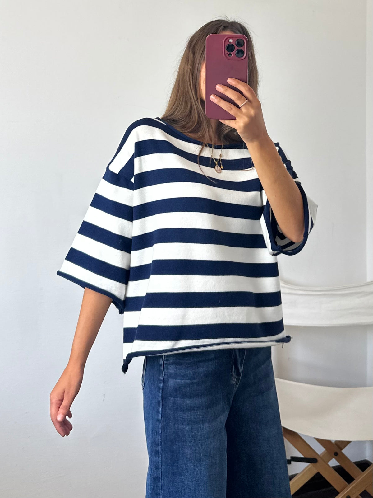 PULLOVER RIGHE in morbida viscosa BLU