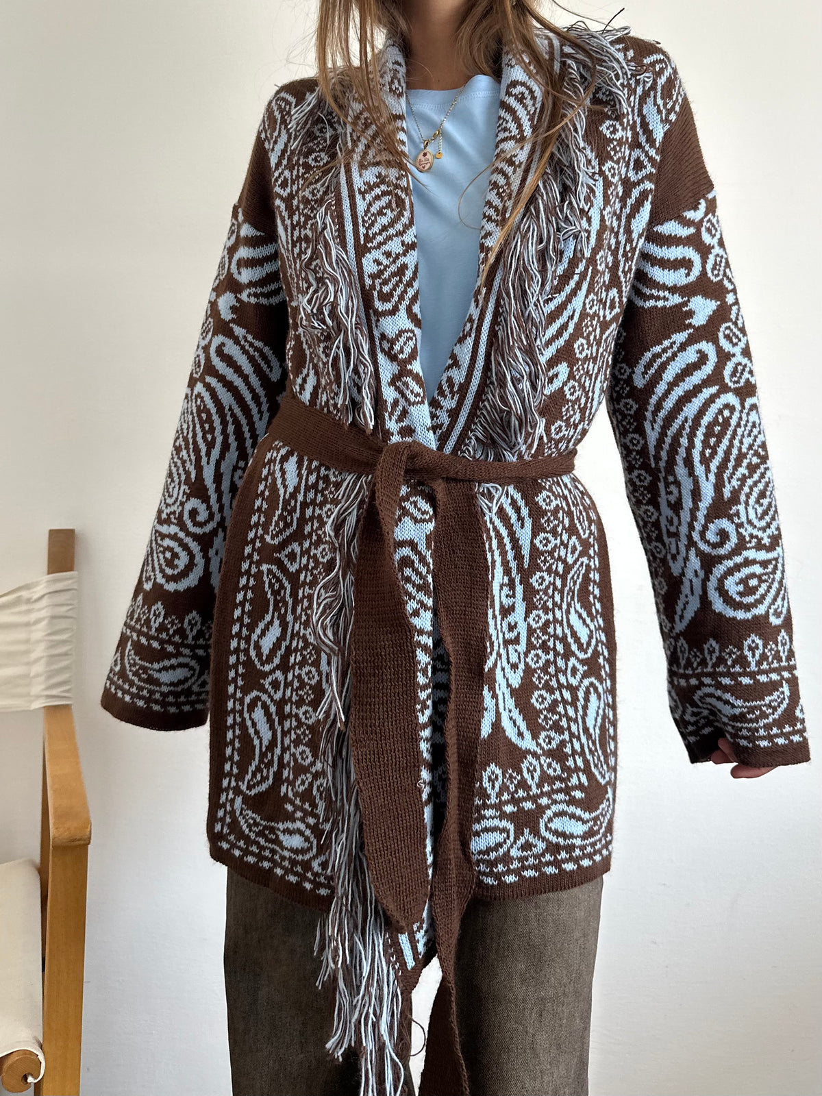 CARDIGAN fantasia PAISLEY MARRONE-AZZURRO