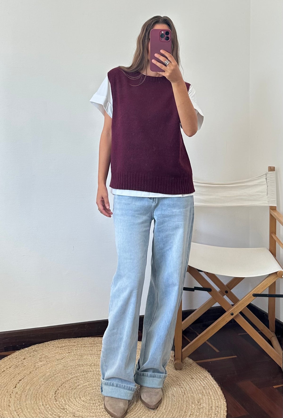 Gilet in misto cashmere BORDEAUX