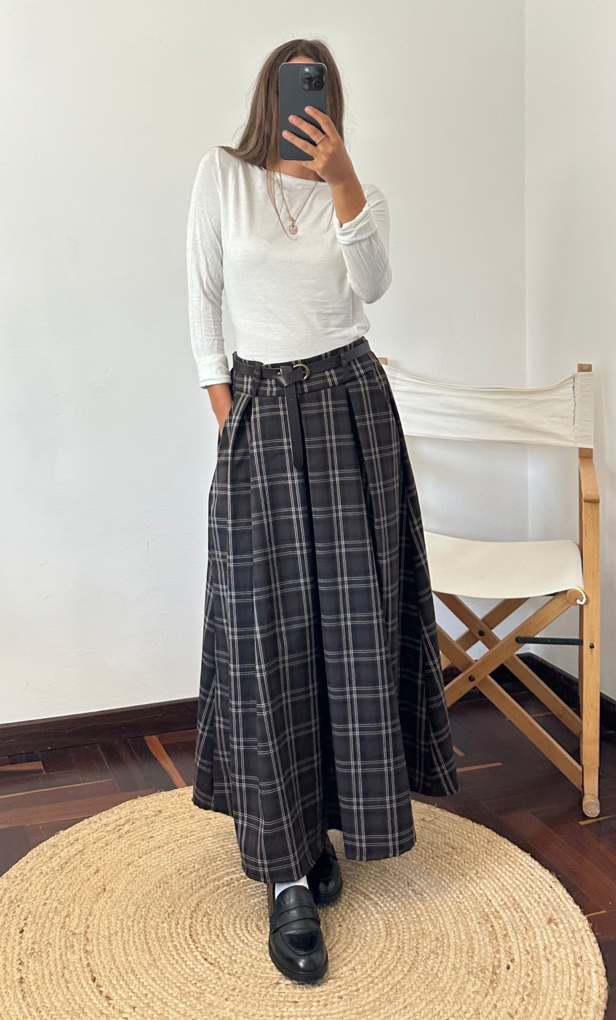 GONNA MIDI TARTAN MARRONE