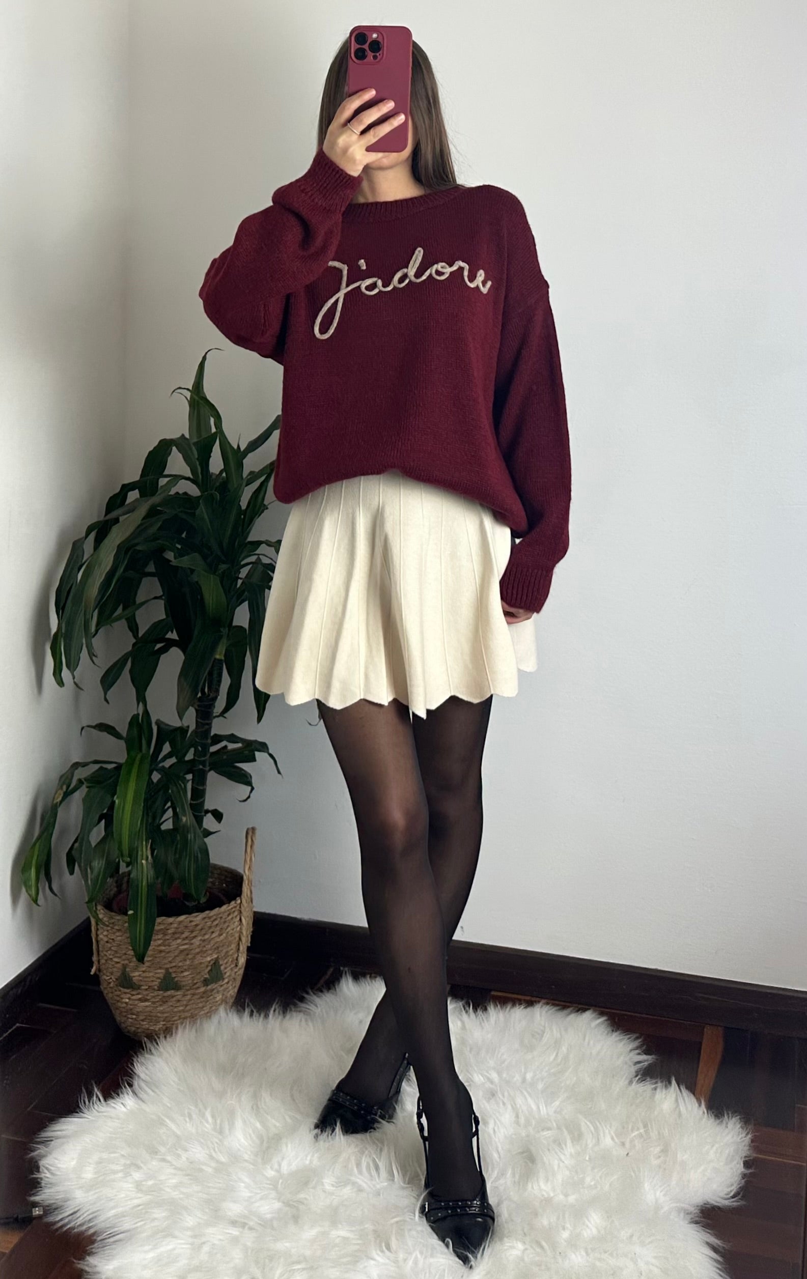 MAGLIONE “ J’adore“ misto LANA BORDEAUX