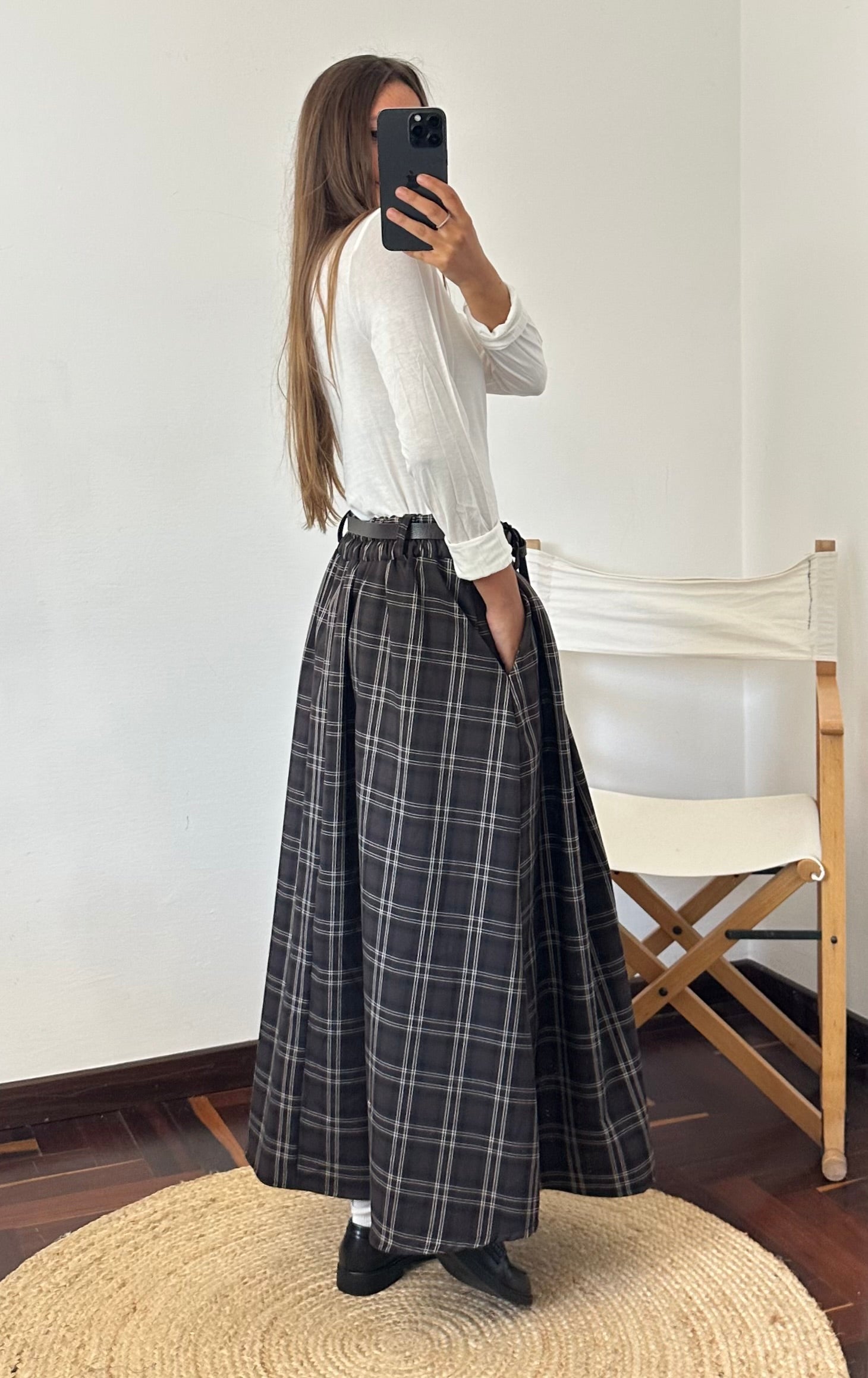 GONNA MIDI TARTAN MARRONE