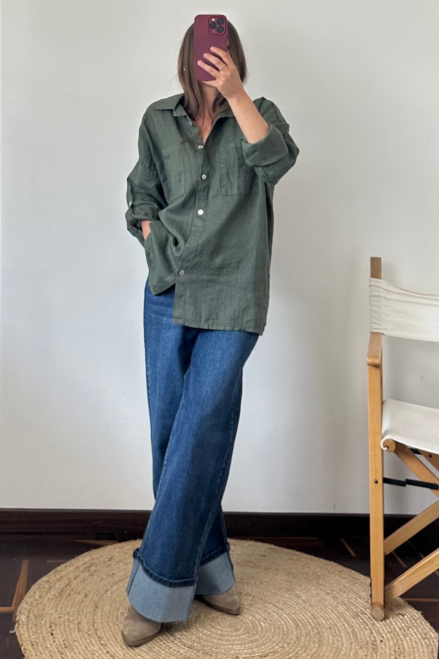 CAMICIA 100% puro LINO verde