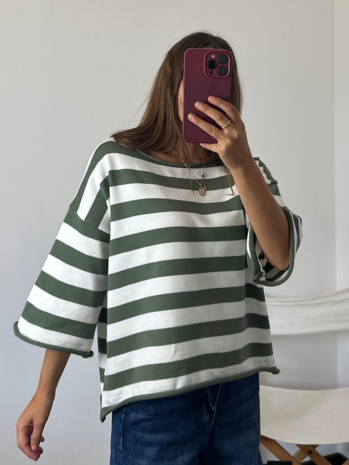 PULLOVER RIGHE in morbida viscosa VERDE