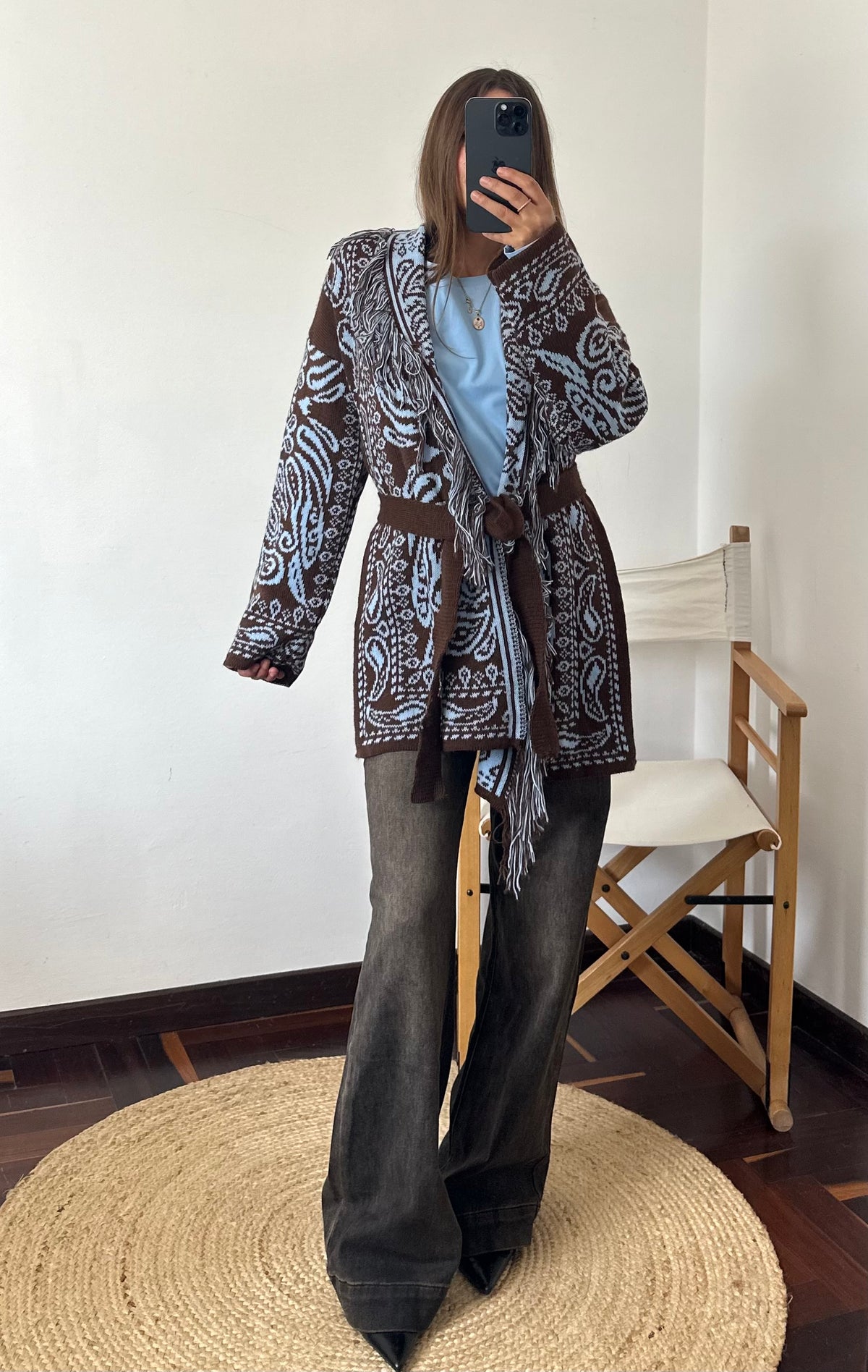 CARDIGAN fantasia PAISLEY MARRONE-AZZURRO