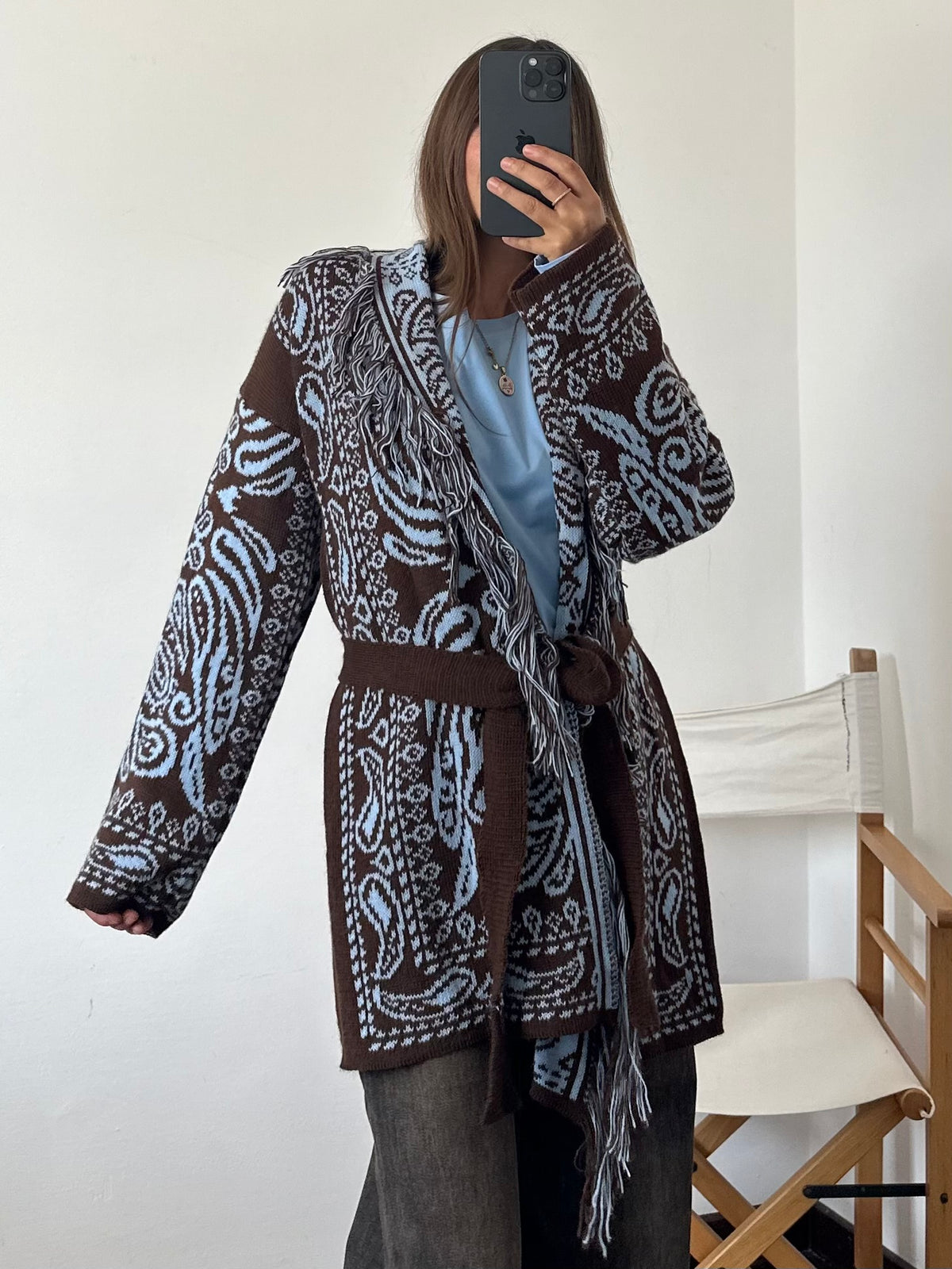 CARDIGAN fantasia PAISLEY MARRONE-AZZURRO