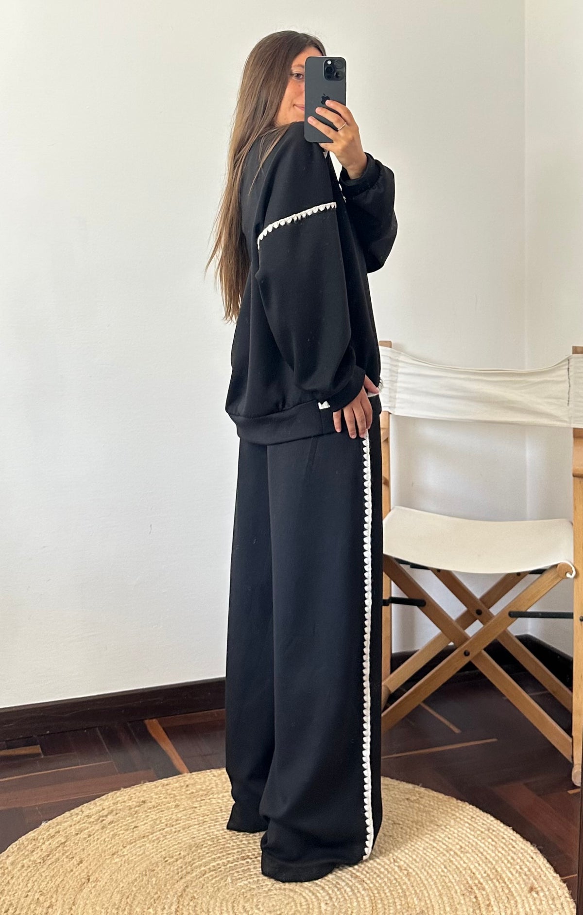 PANTALONE RICAMO PUNTO MILANO NERO