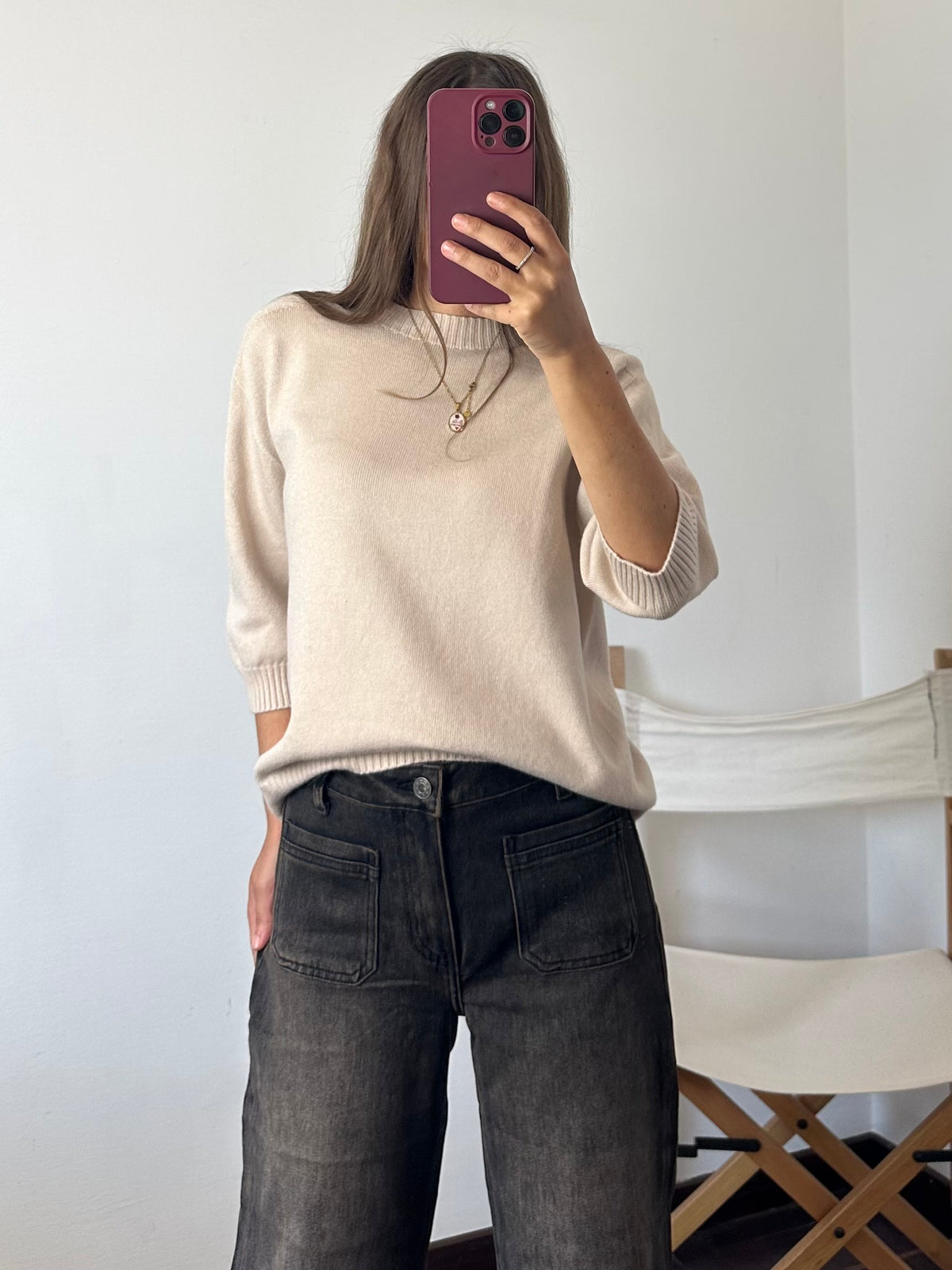 JEANS GAMBA LARGA MARRONE