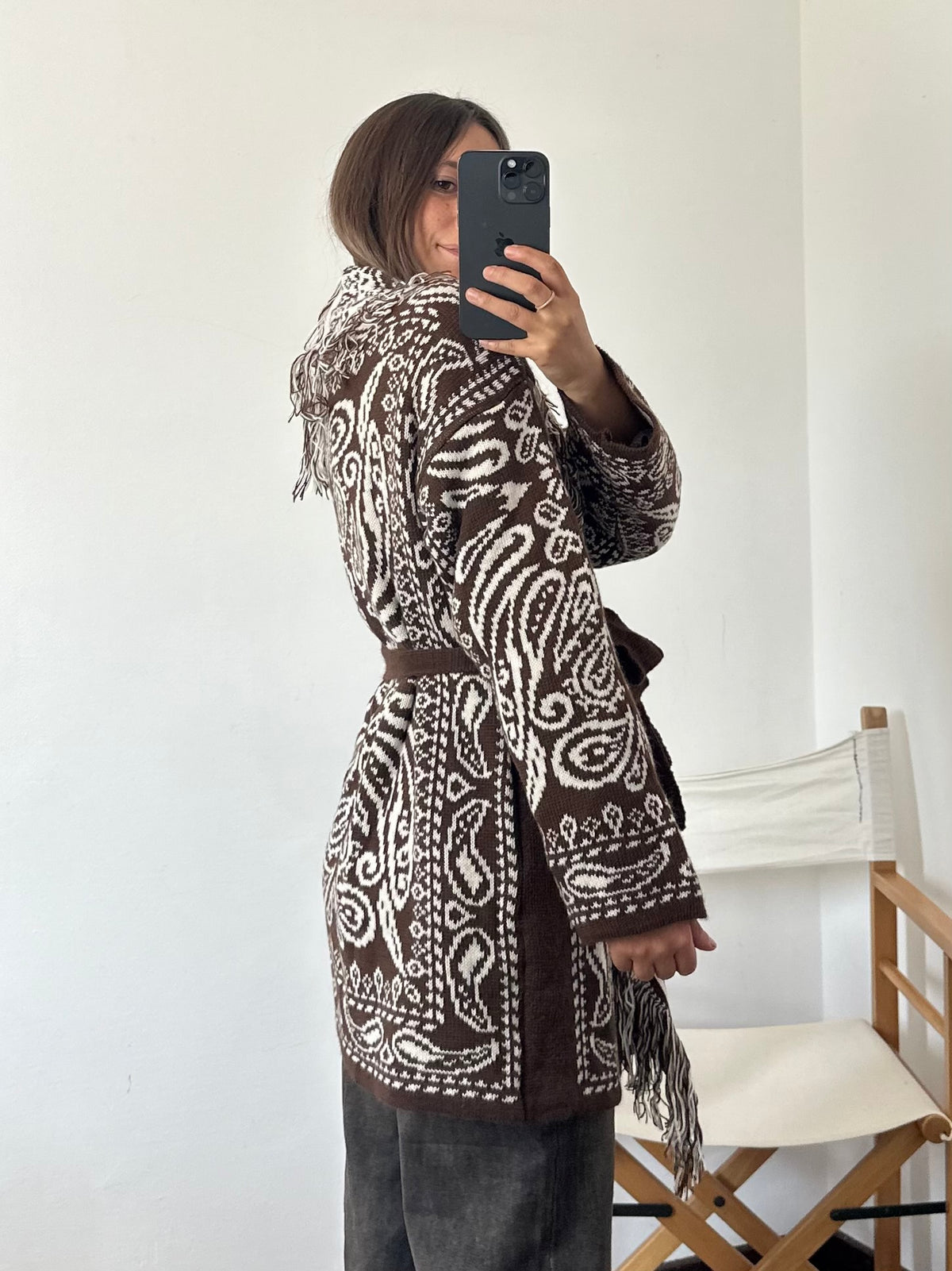 CARDIGAN fantasia PAISLEY MARRONE-BIANCO