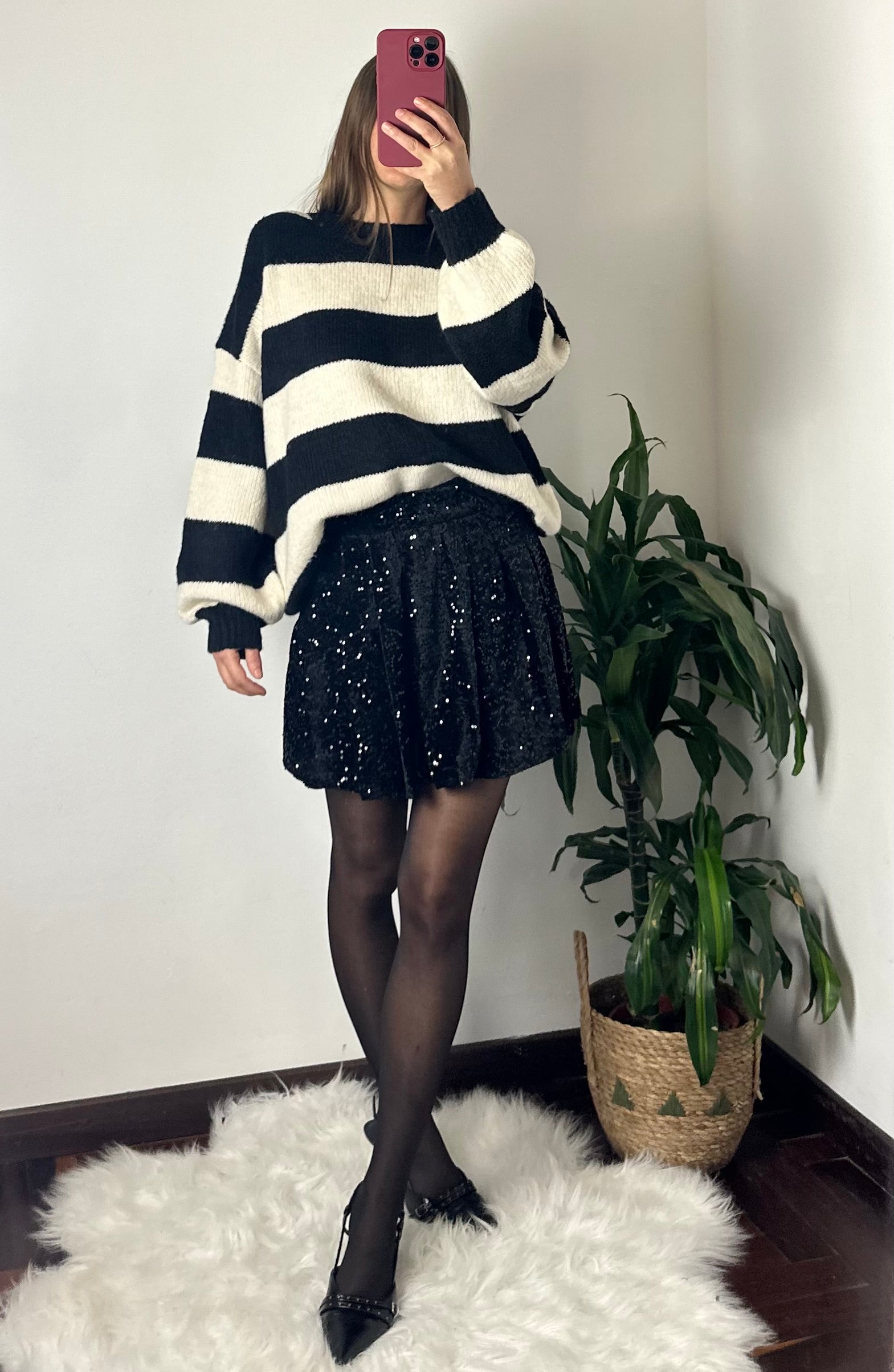 MINIGONNA VELLUTO A PIEGHE PAILLETTES NERO