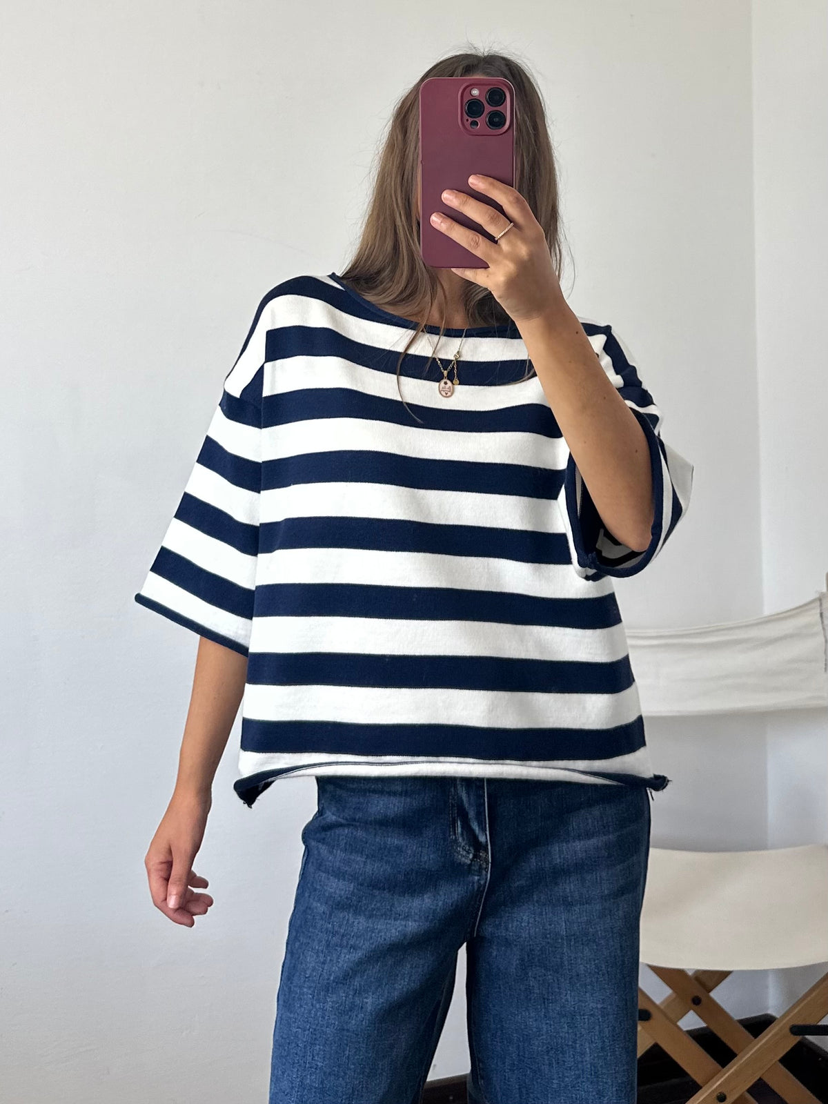 PULLOVER RIGHE in morbida viscosa BLU