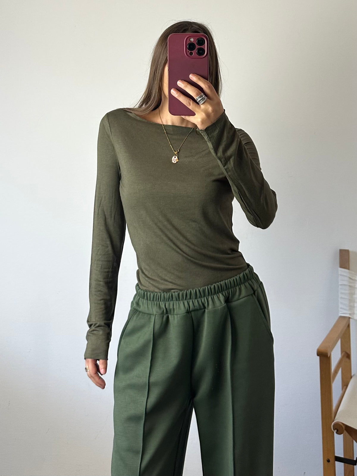 MAGLIA misto CASHMERE GIROCOLLO VERDE MILITARE