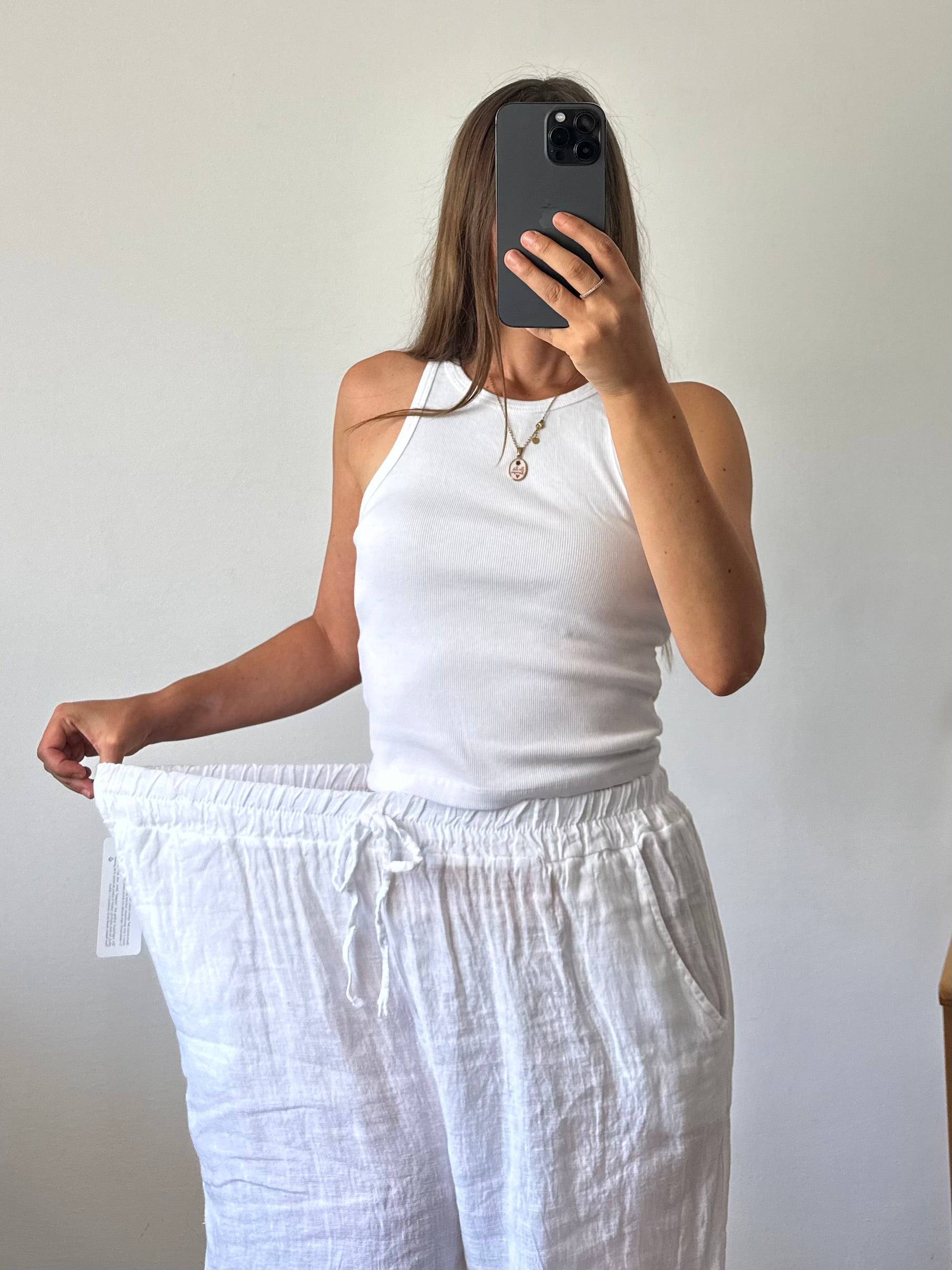 PANTALONE con tasche 100% LINO BIanco