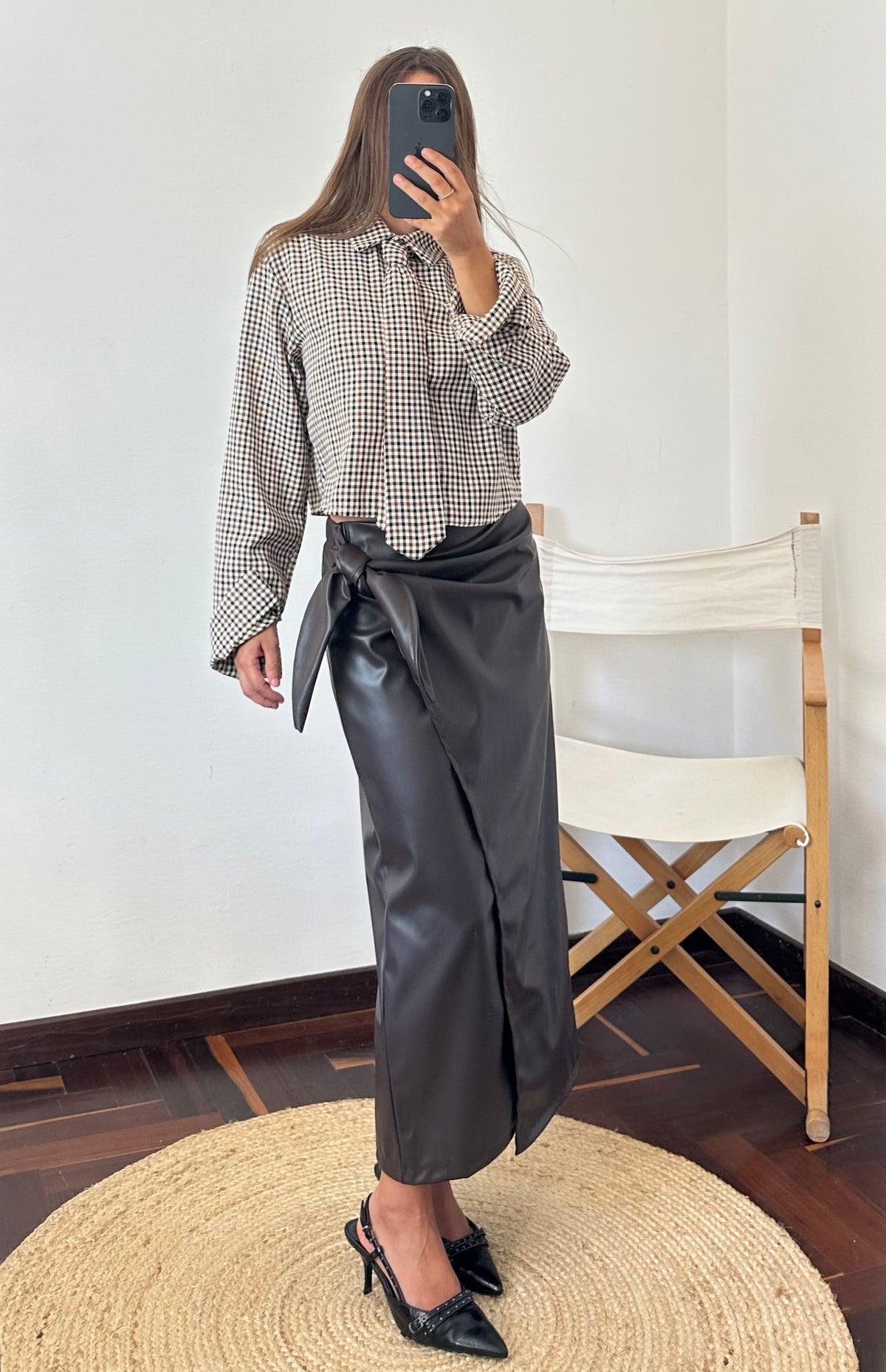 CAMICIA CROP CRAVATTA in TARTAN