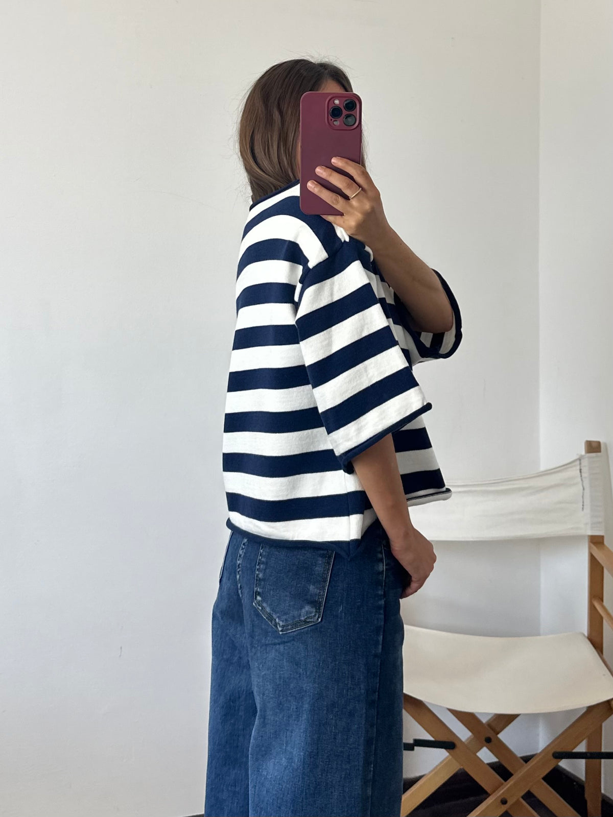 PULLOVER RIGHE in morbida viscosa BLU