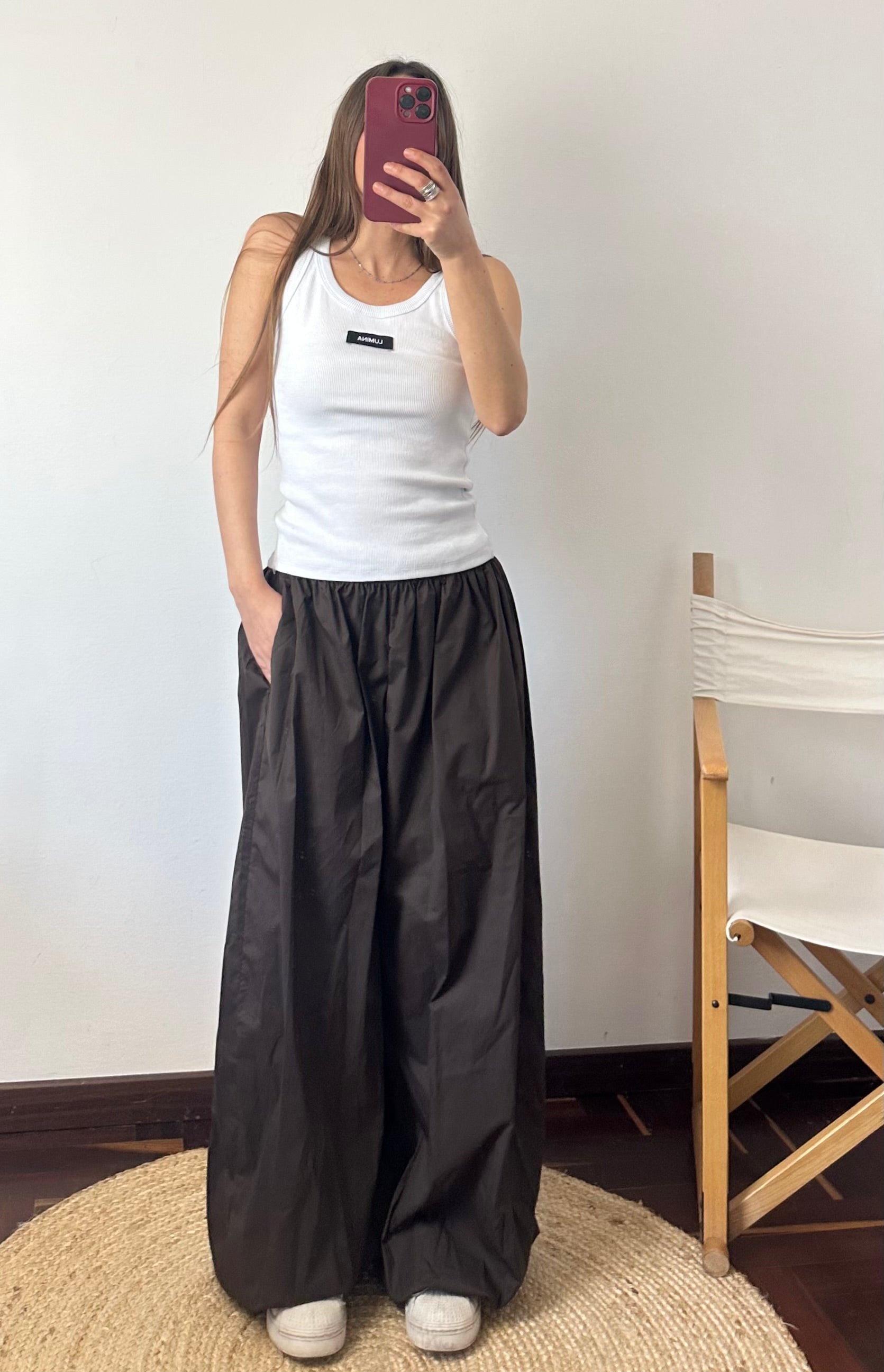 PANTALONE parachute 100% cotone MARRONE