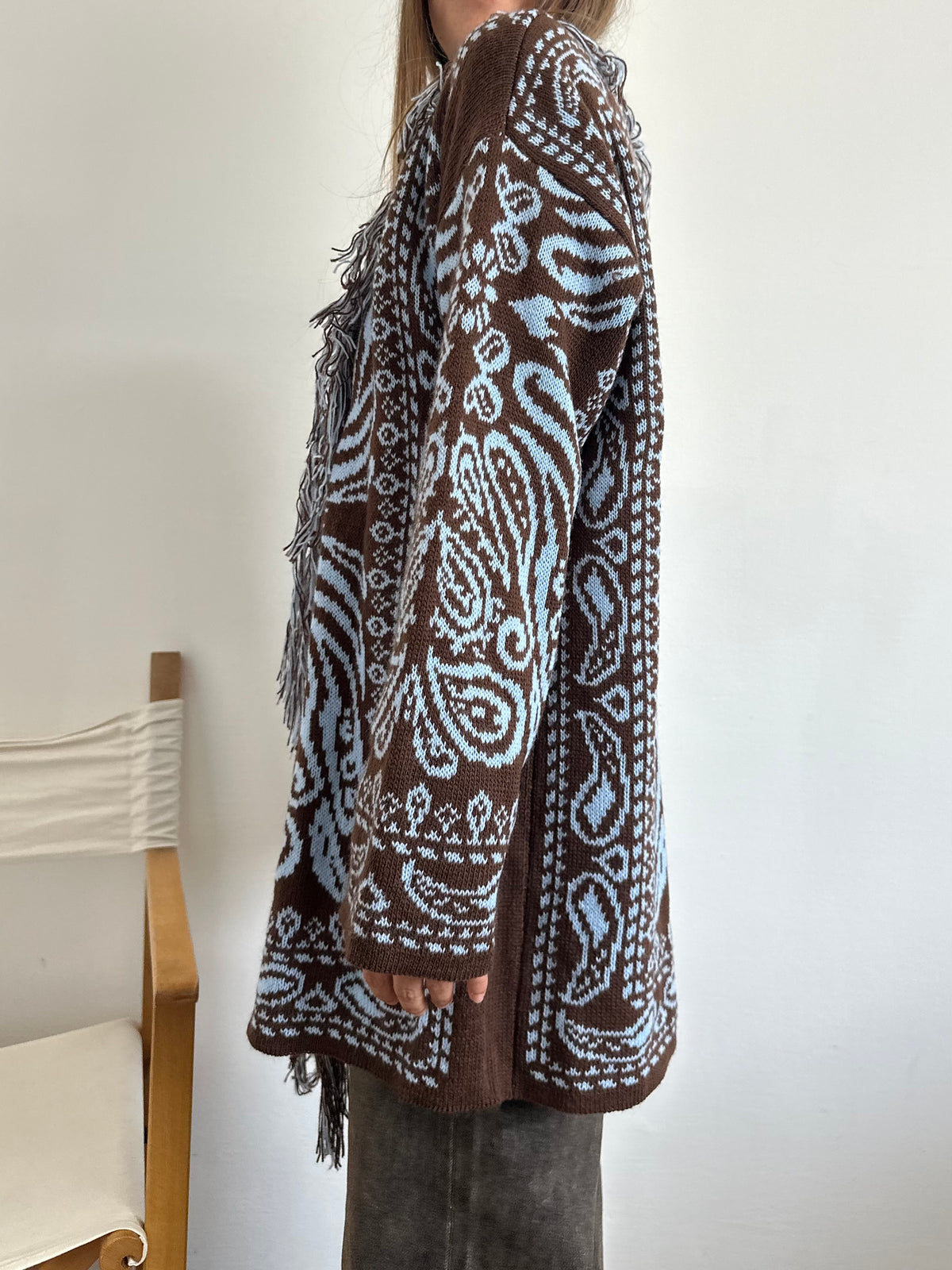 CARDIGAN fantasia PAISLEY MARRONE-AZZURRO