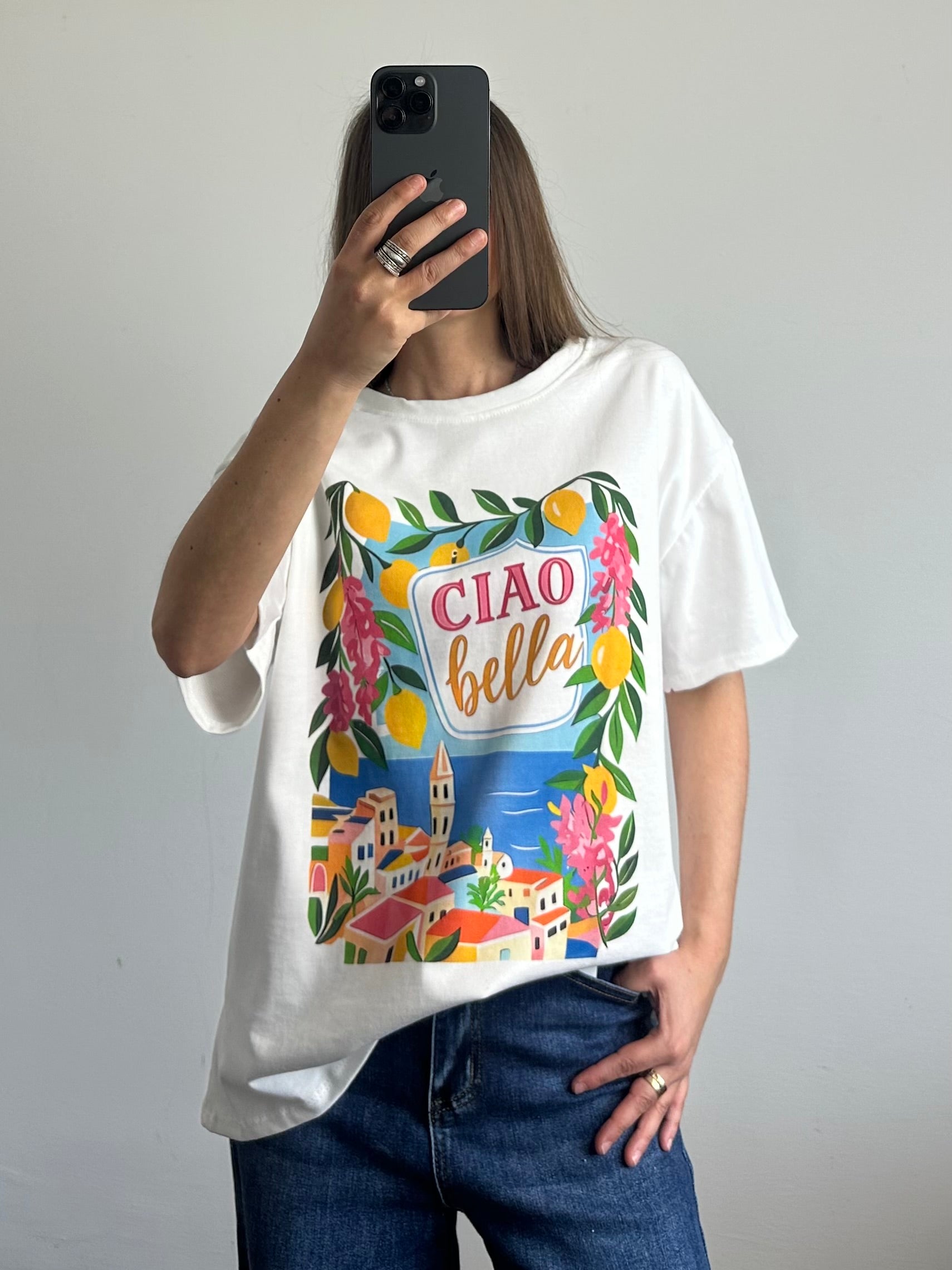 T-shirt 100% cotone over “ ciao bella”