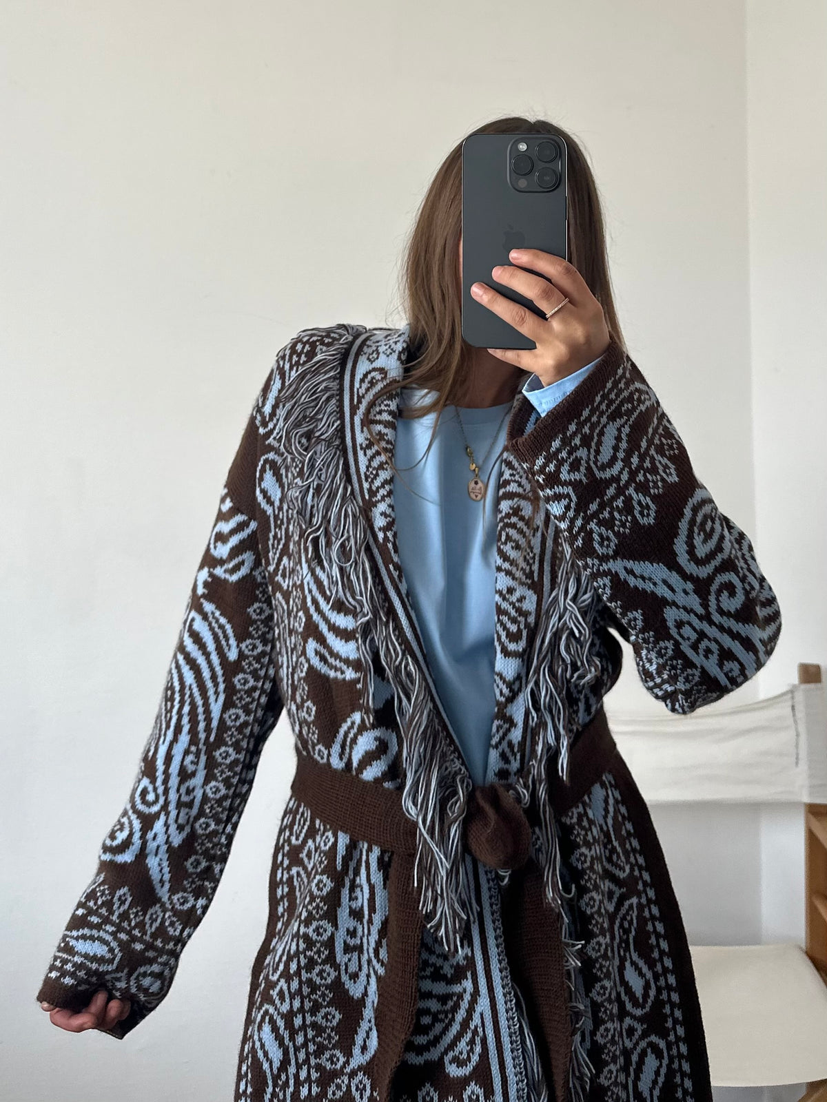 CARDIGAN fantasia PAISLEY MARRONE-AZZURRO