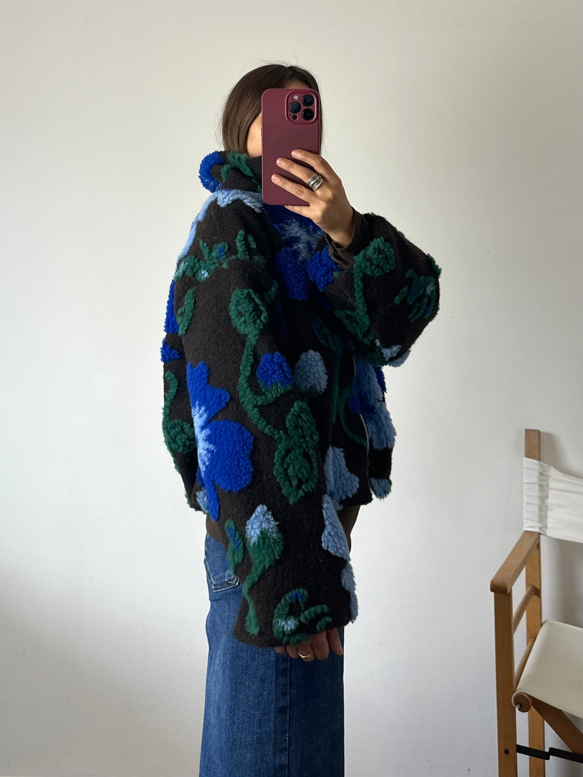 GIACCA PILE FIORE in RILIEVO BLU