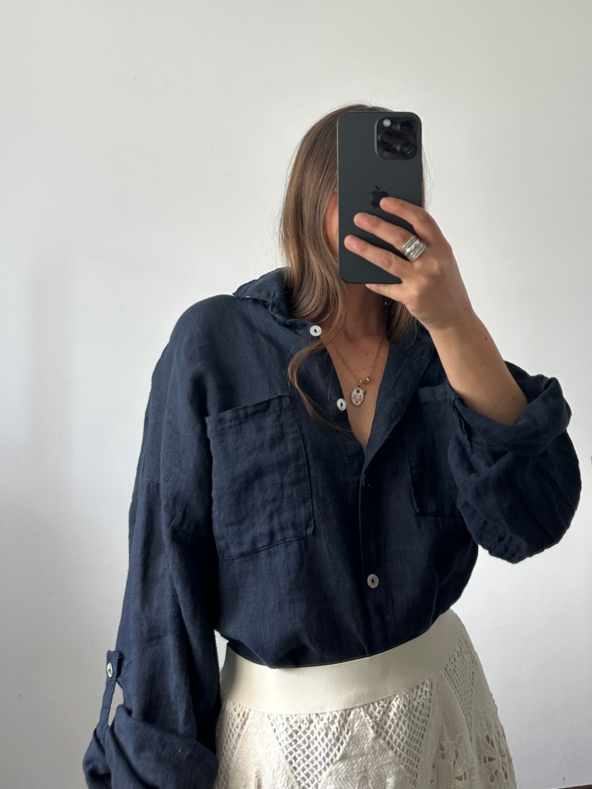 CAMICIA 100% puro con taschino LINO BLU