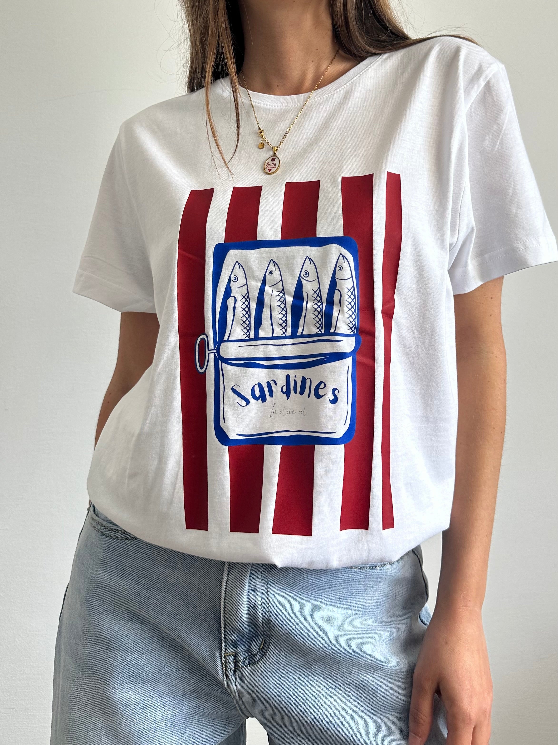 T-shirt in cotone “ Sardines” blu-bordeaux