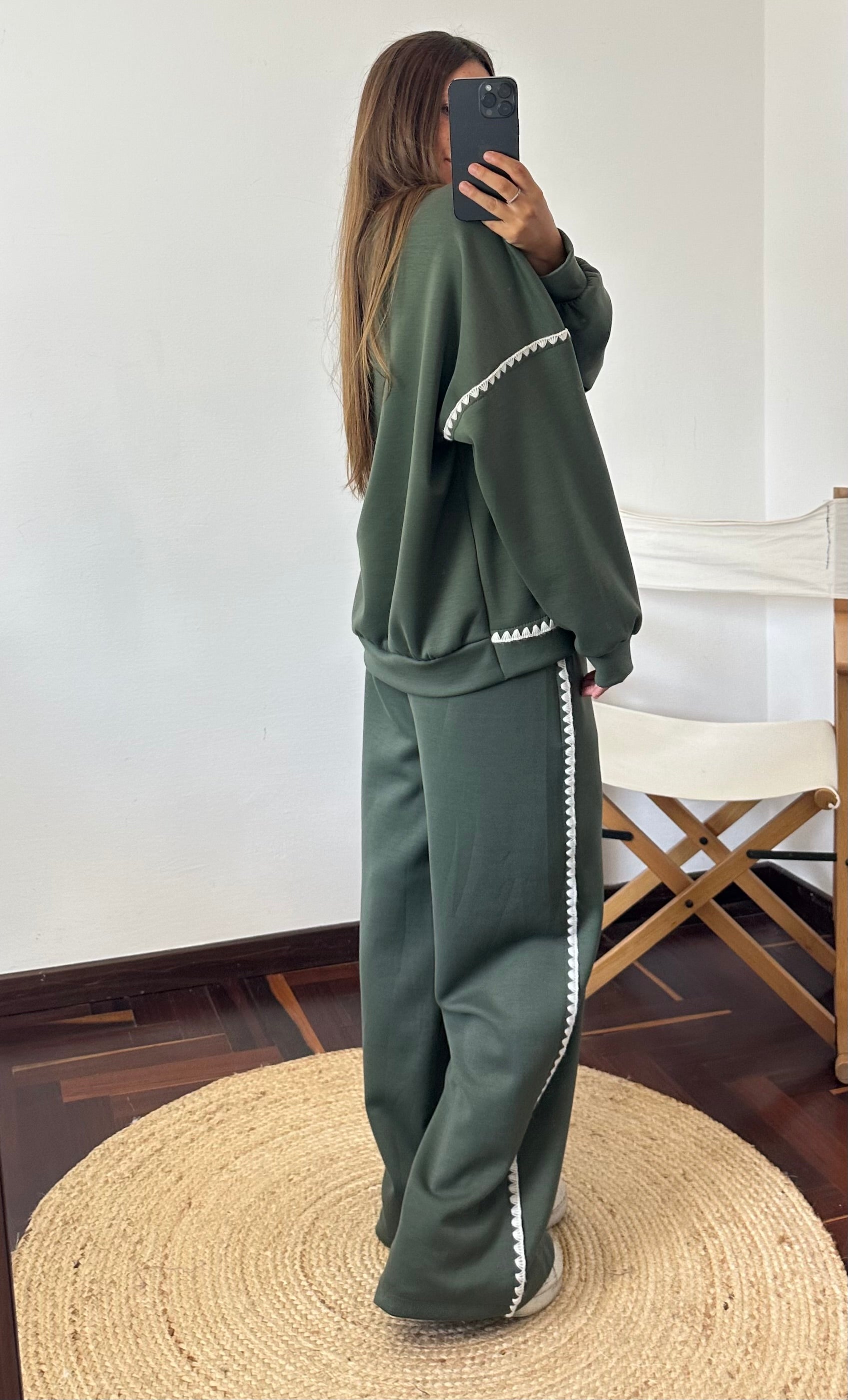 PANTALONE RICAMO PUNTO MILANO VERDE MILITARE