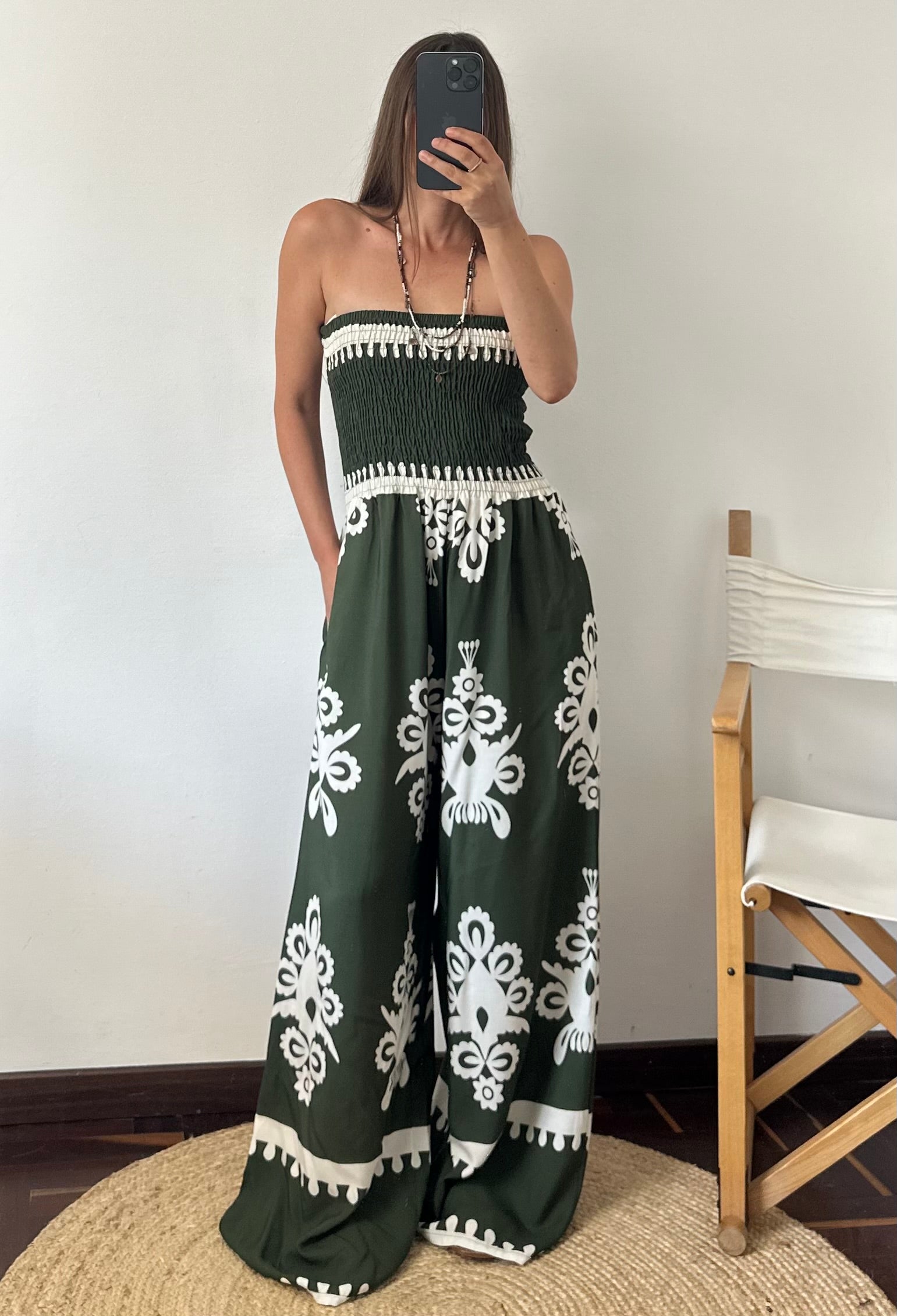 JUMPSUIT 100% VISCOSA STAMPA ETNICA verde