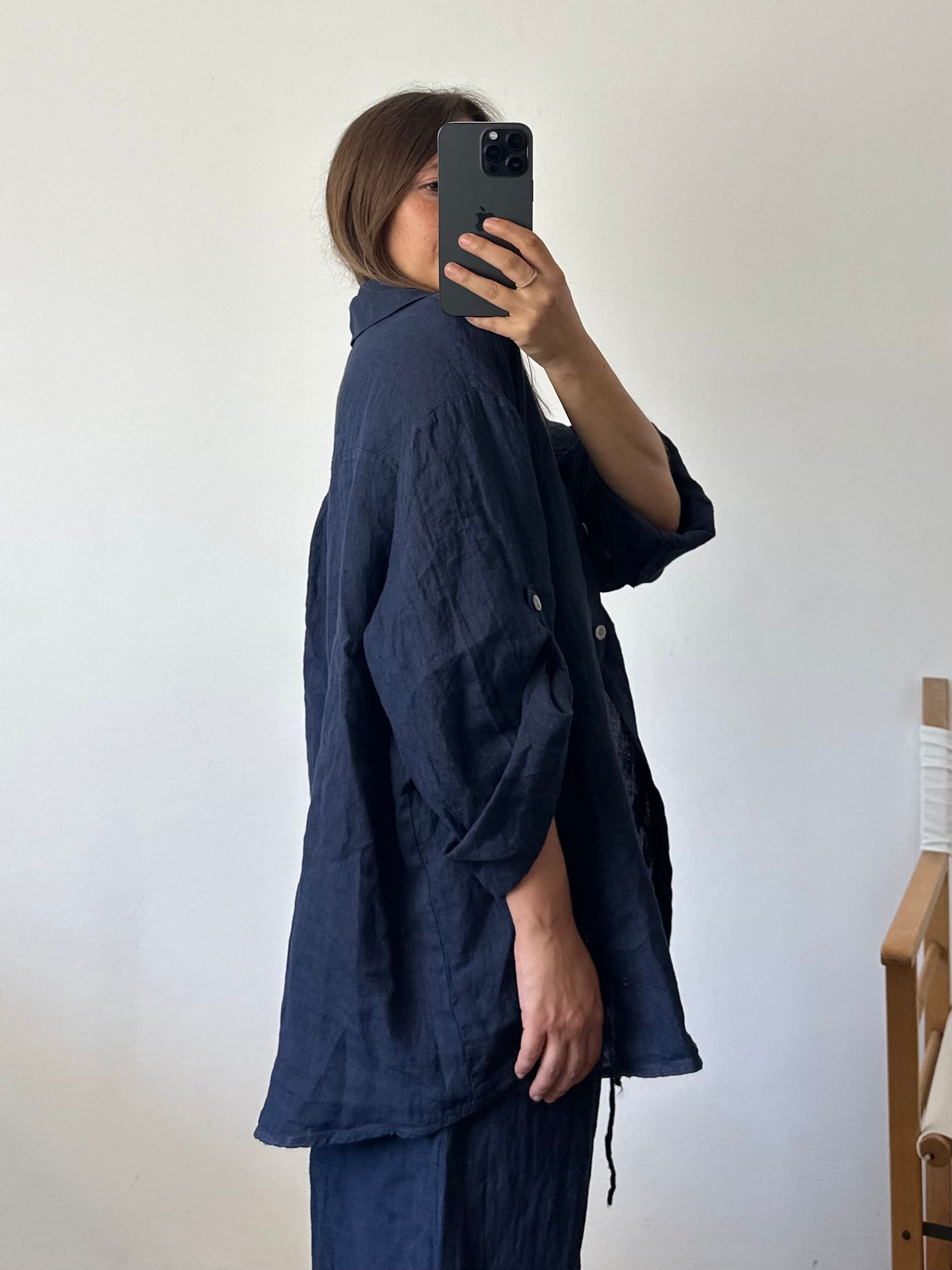 CAMICIA 100% puro LINO blu notte