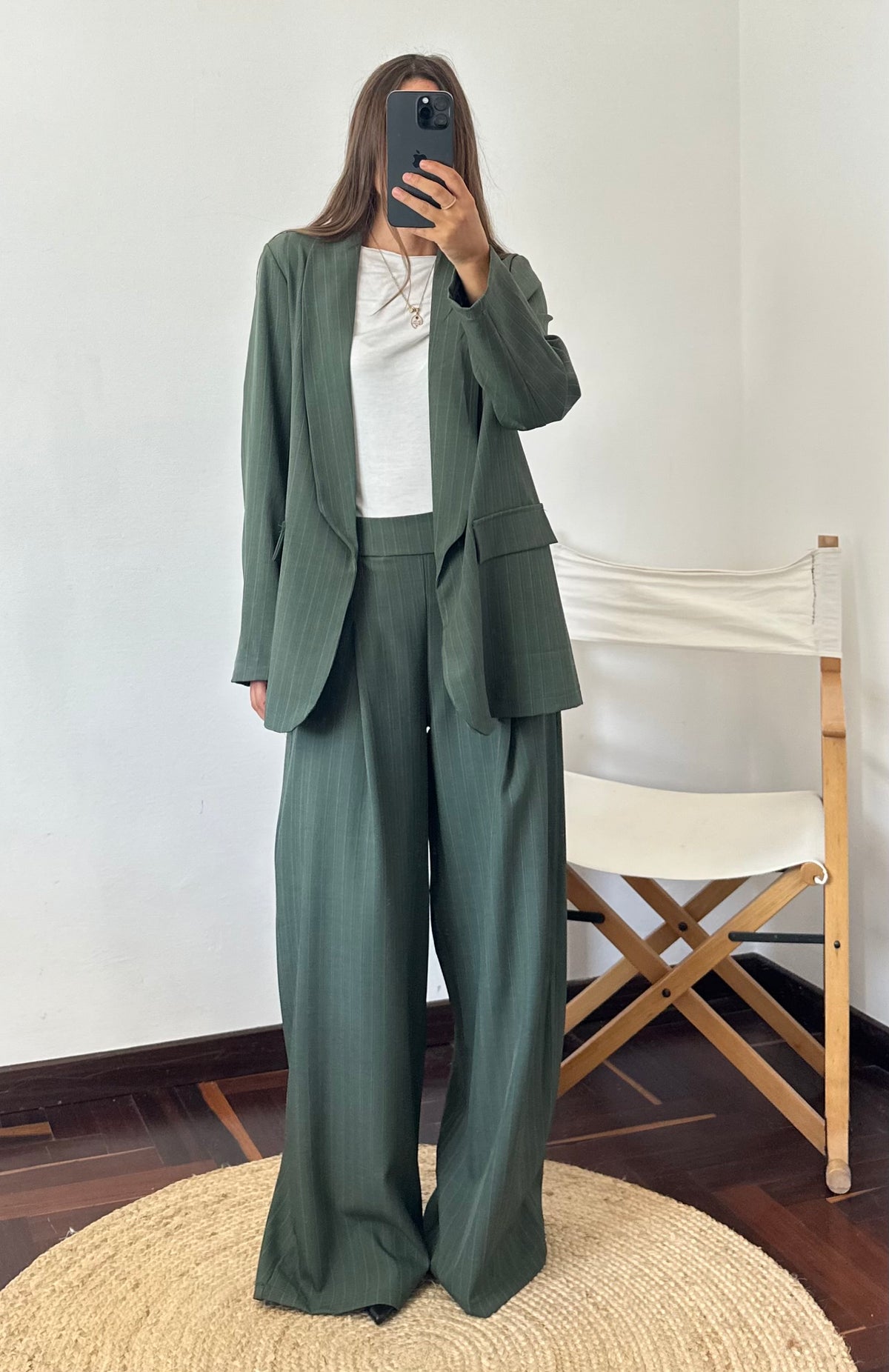 COORDINATO GESSATO con PINCE VERDE