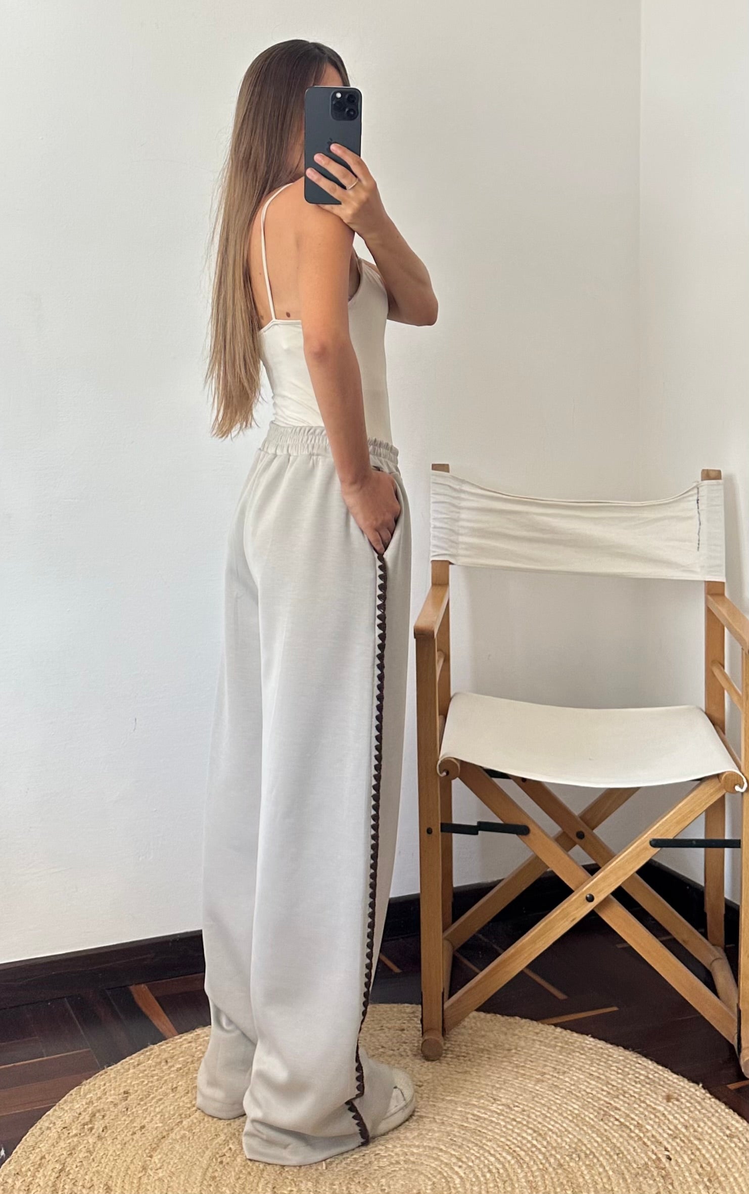 PANTALONE RICAMO PUNTO MILANO FANGO